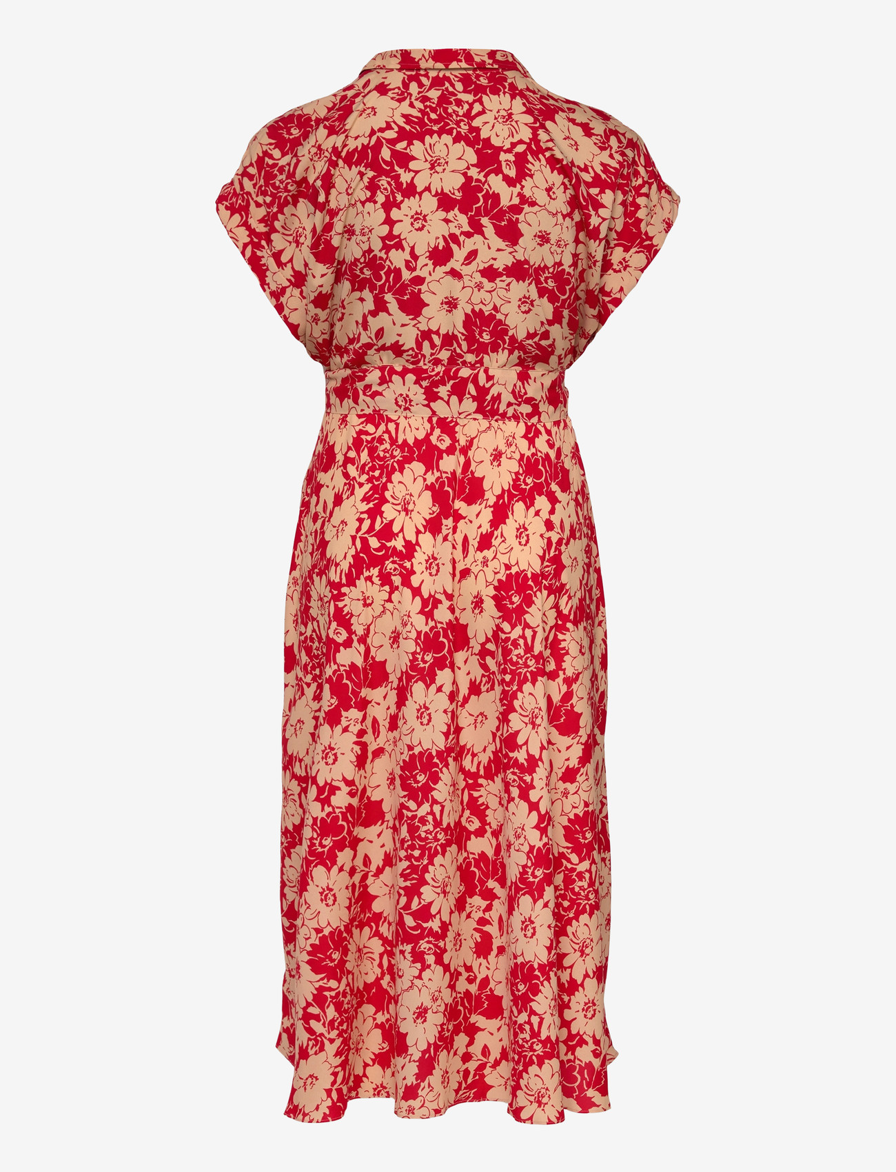 Lauren Women - Floral Belted Crepe Dress - sommerkjoler - red/tan - 1