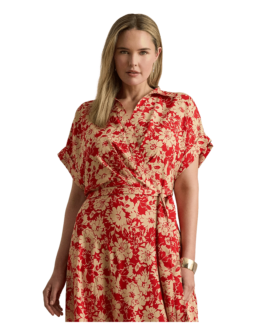 Lauren Women - Floral Belted Crepe Dress - sommerkleider - red/tan - 1