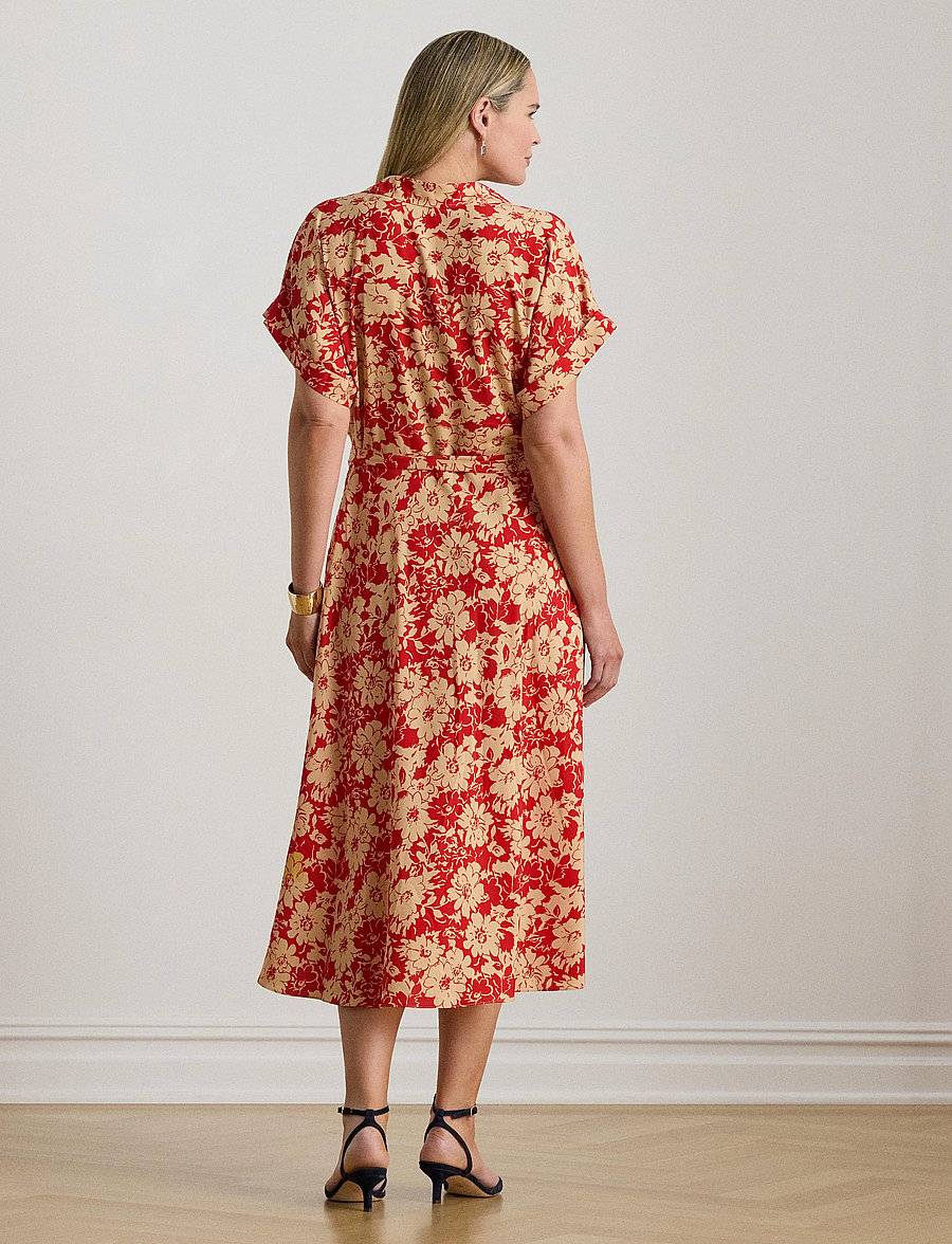 Lauren Women - Floral Belted Crepe Dress - sommerkleider - red/tan - 2