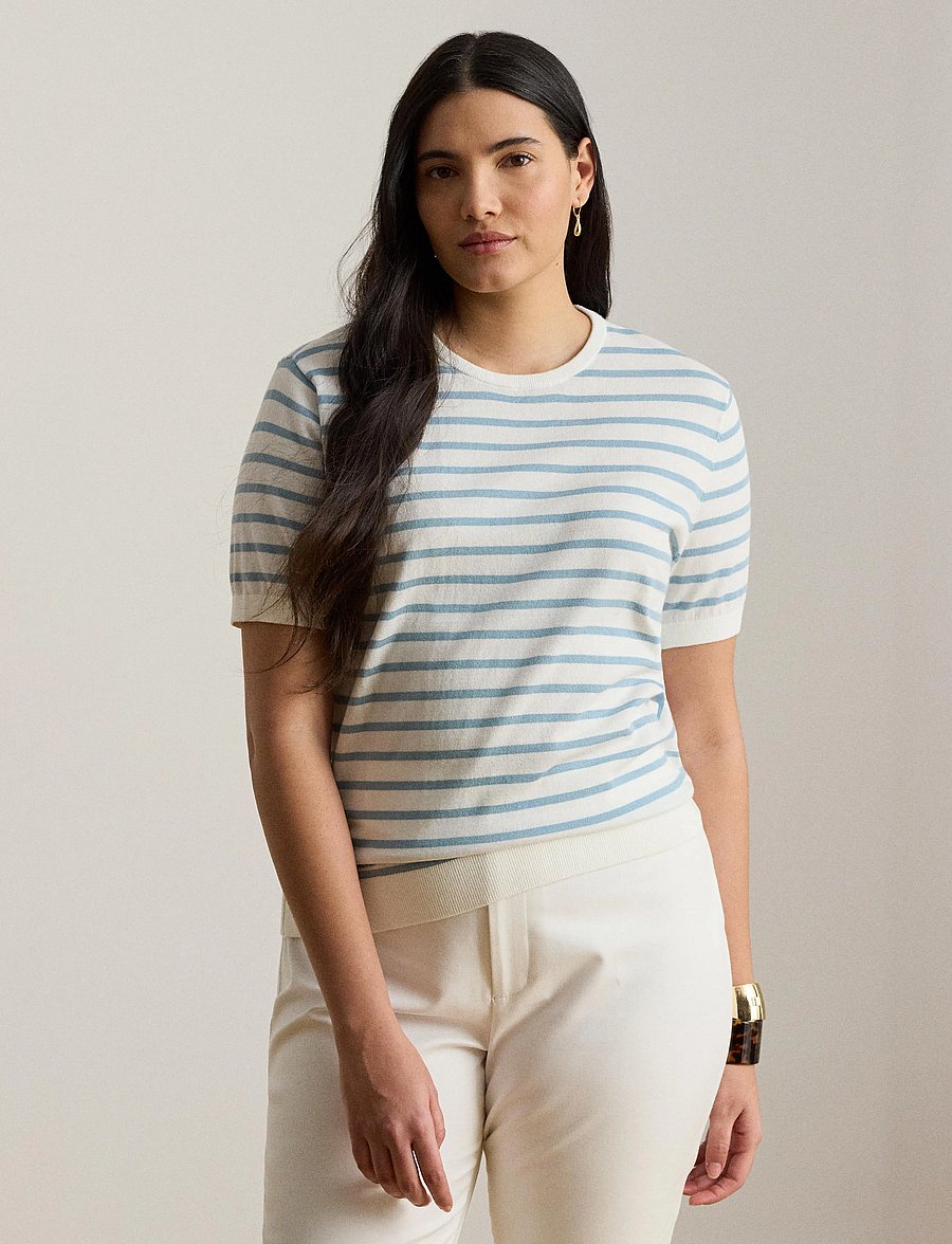 Lauren Women - SUPERFINE COTTON-SWEATER-PULLOVER - t-shirts - white/blue note - 3