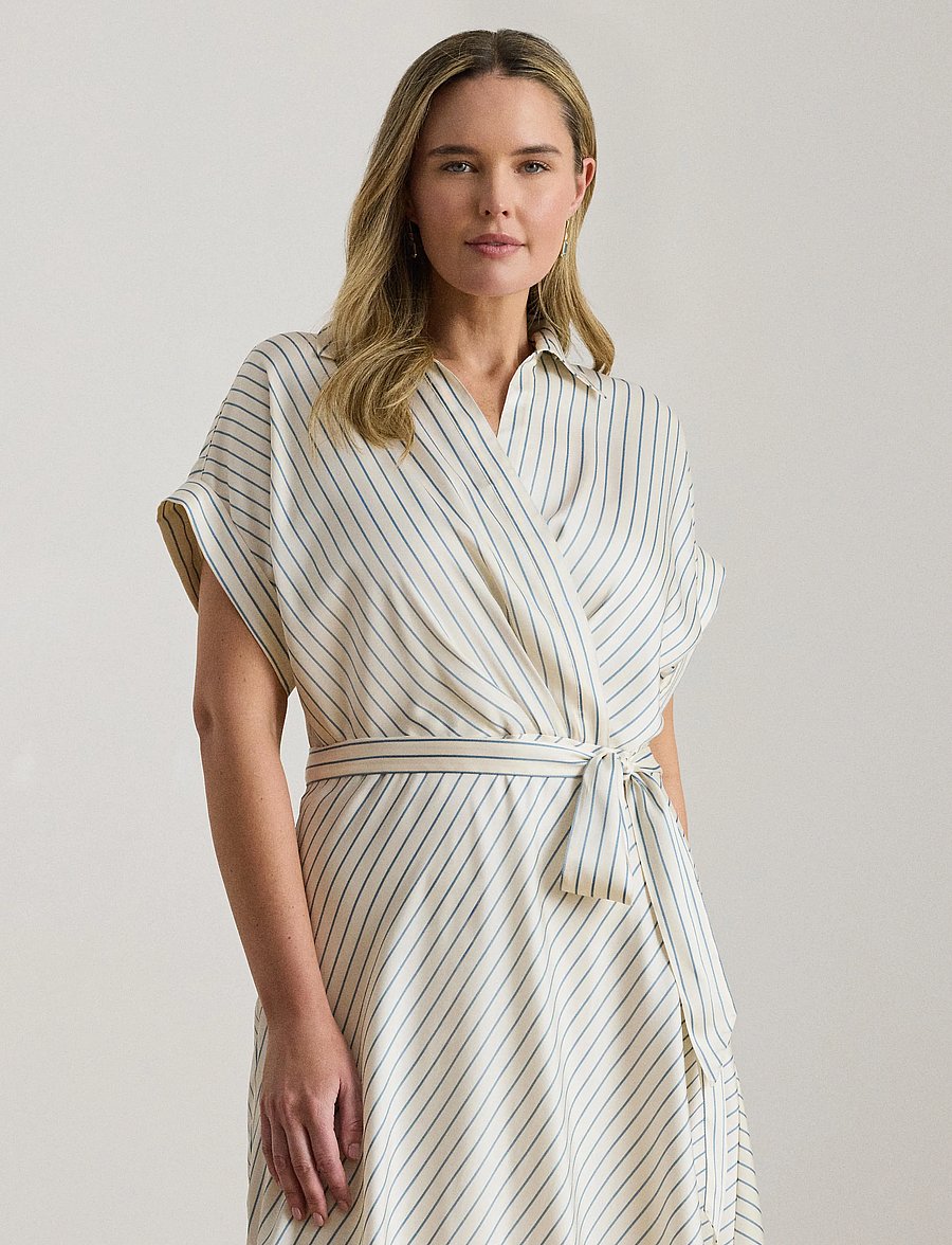 Lauren Women - LUXE TWILL-WVN-DRESSES - slå-om-kjoler - cream/blue - 0