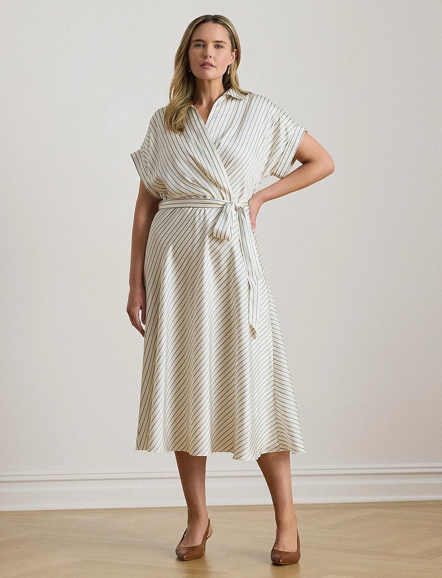Lauren Women - LUXE TWILL-WVN-DRESSES - slå-om-kjoler - cream/blue - 2