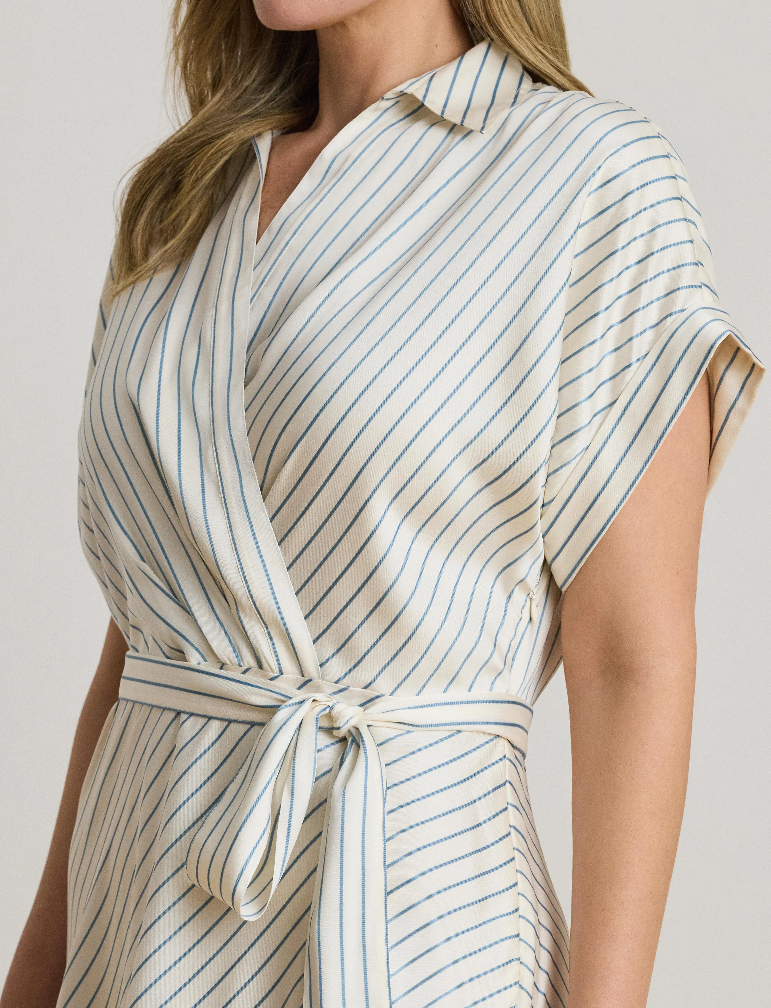 Lauren Women - LUXE TWILL-WVN-DRESSES - slå-om-kjoler - cream/blue - 3