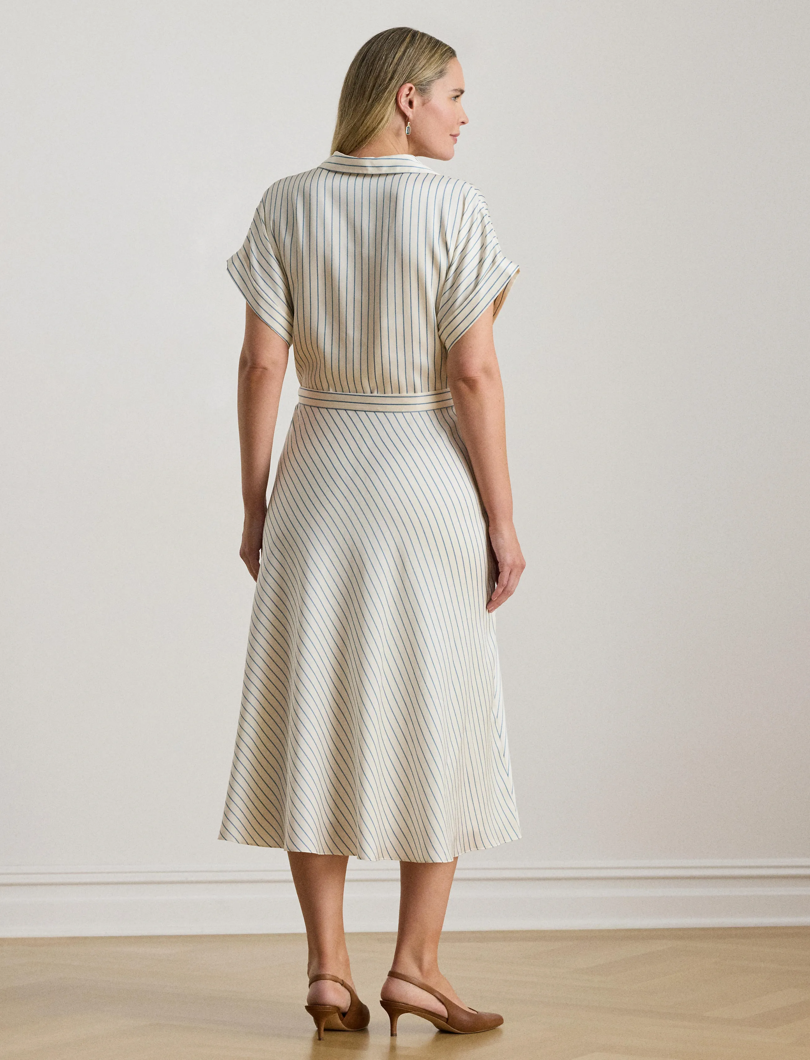 Lauren Women - LUXE TWILL-WVN-DRESSES - slå-om-kjoler - cream/blue - 4