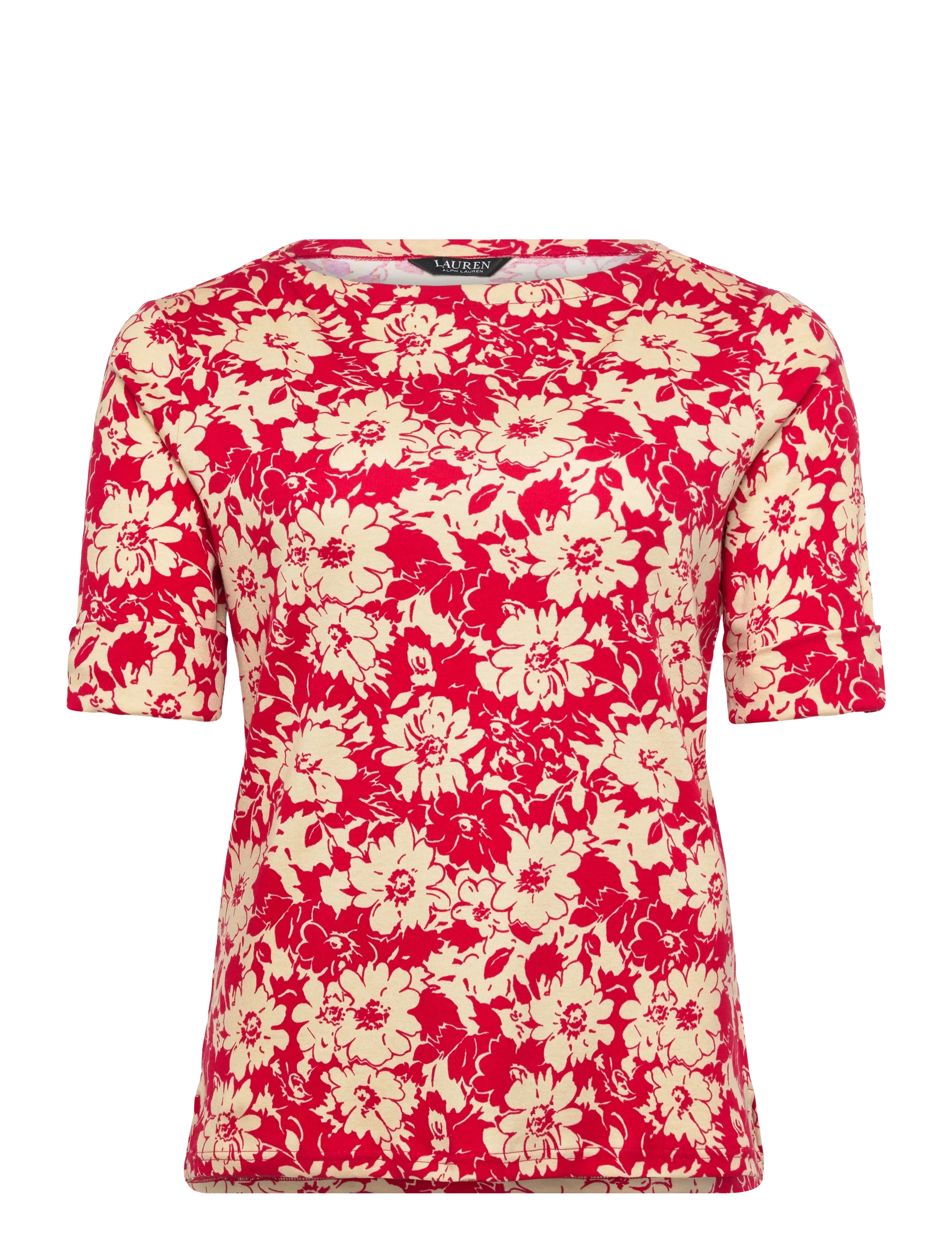 Lauren Women REFINED STR 1X1 RIB-KNT-T-SHIRT - T-särgid ja alussärgid - RED/TAN / red