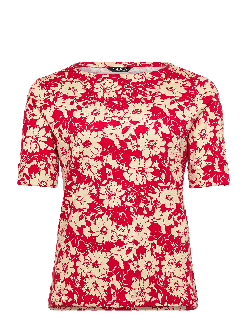 Lauren Women - REFINED STR 1X1 RIB-KNT-T-SHIRT - lühikeste varrukatega pluusid - red/tan - 0