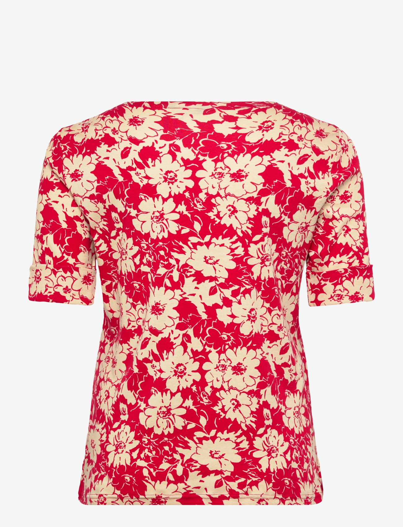 Lauren Women - REFINED STR 1X1 RIB-KNT-T-SHIRT - lühikeste varrukatega pluusid - red/tan - 1