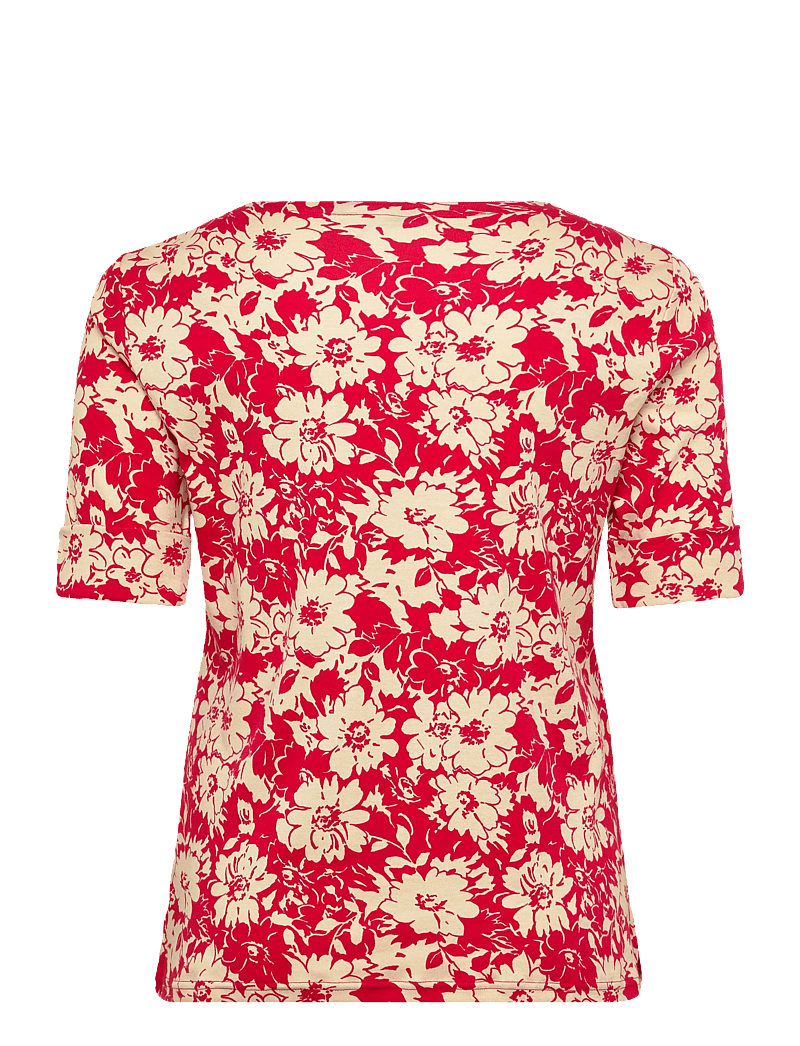 Lauren Women - REFINED STR 1X1 RIB-KNT-T-SHIRT - lühikeste varrukatega pluusid - red/tan - 1