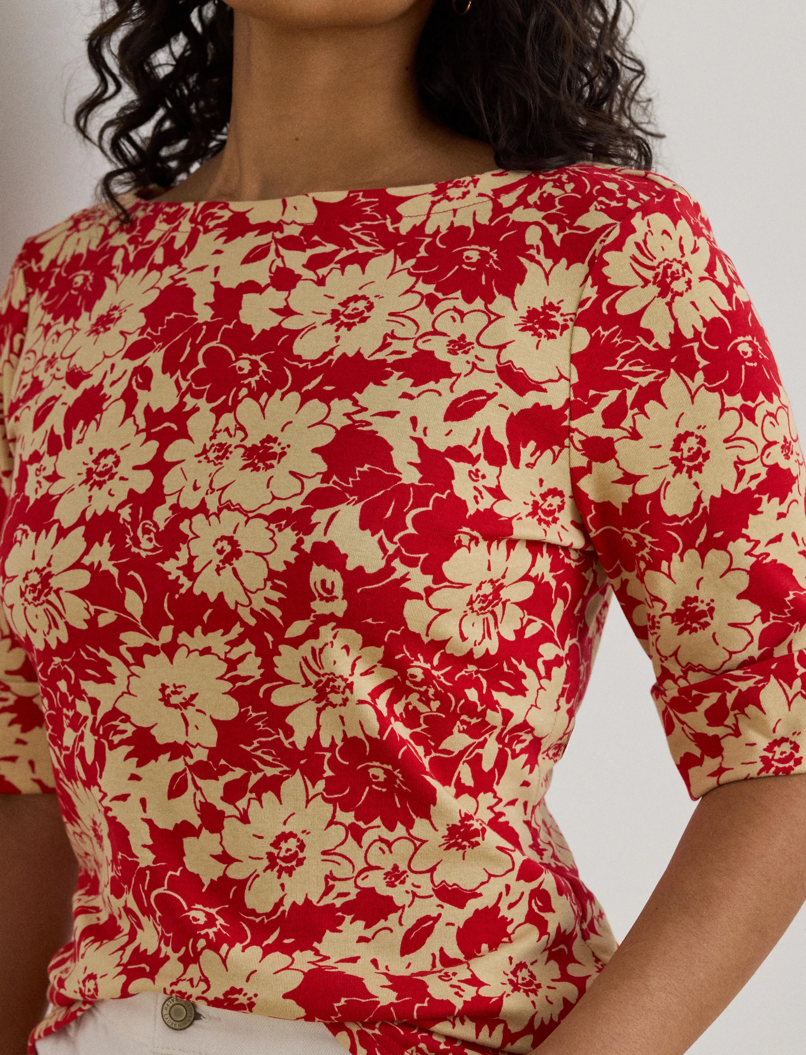 Lauren Women - REFINED STR 1X1 RIB-KNT-T-SHIRT - red/tan - 4