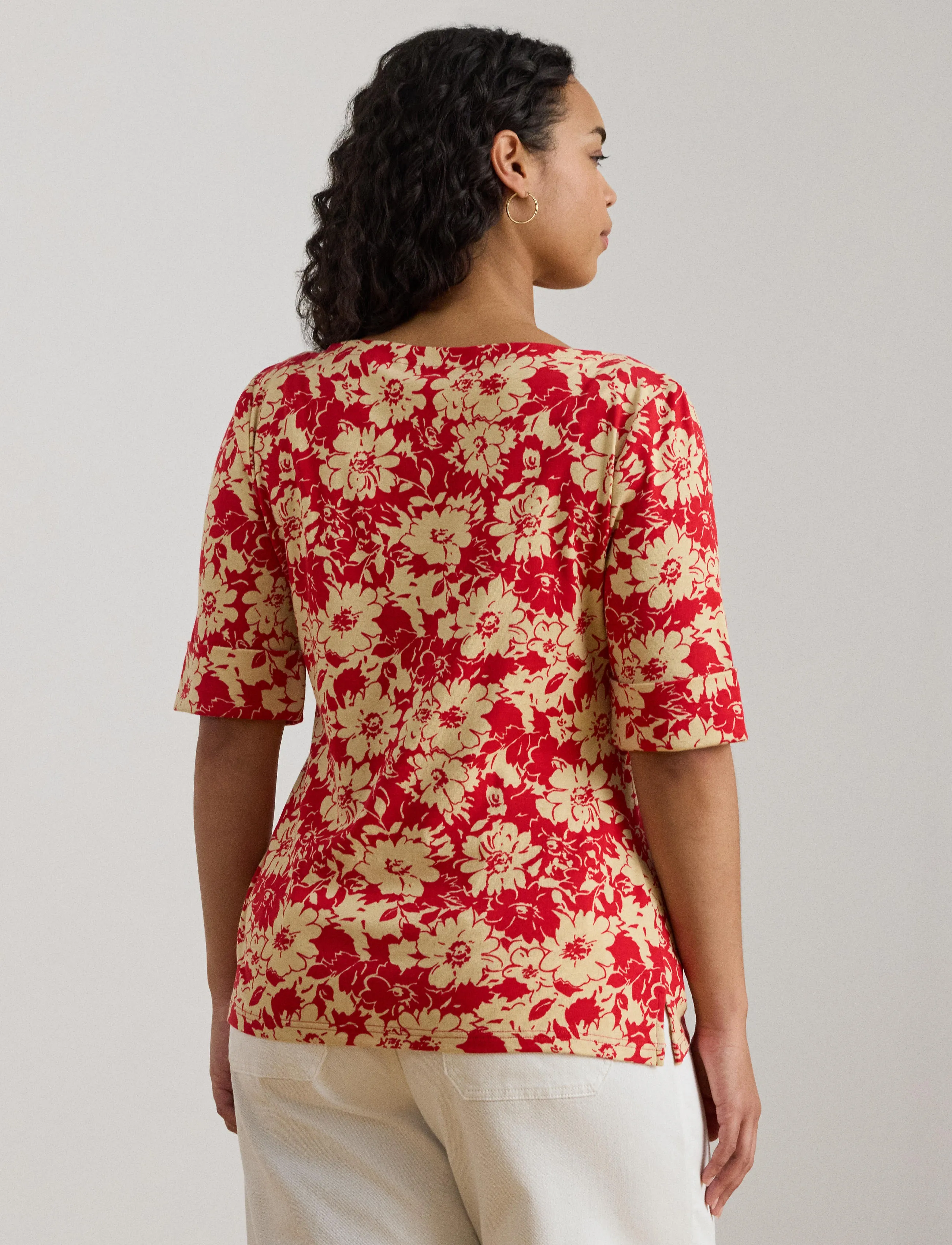Lauren Women - REFINED STR 1X1 RIB-KNT-T-SHIRT - red/tan - 5