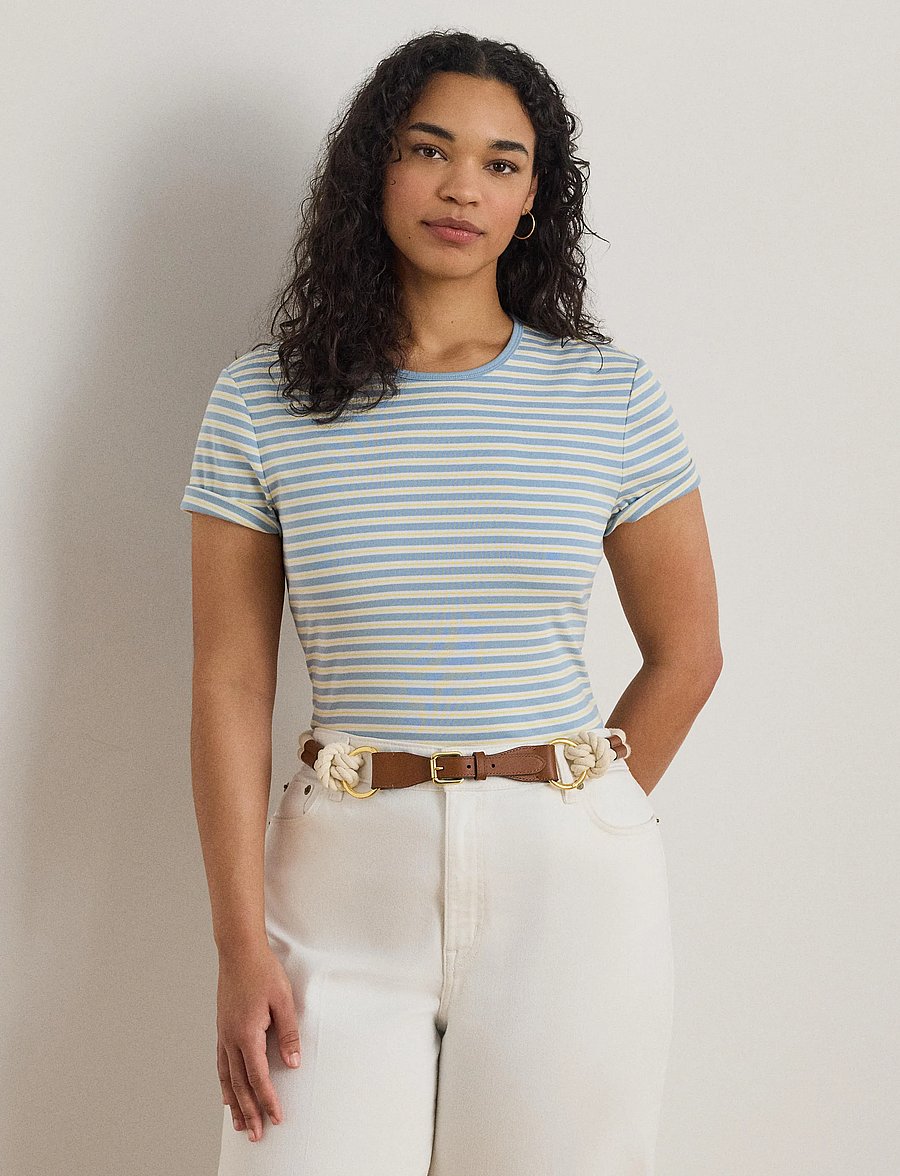 Lauren Women - REFINED STR 1X1 RIB-KNT-T-SHIRT - t-shirts - blue note multi - 0