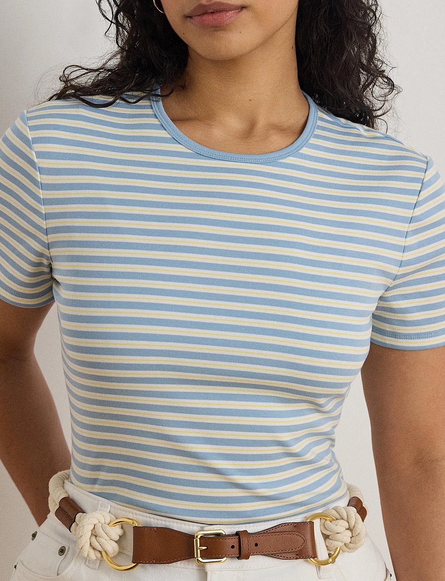 Lauren Women - REFINED STR 1X1 RIB-KNT-T-SHIRT - t-shirts - blue note multi - 4