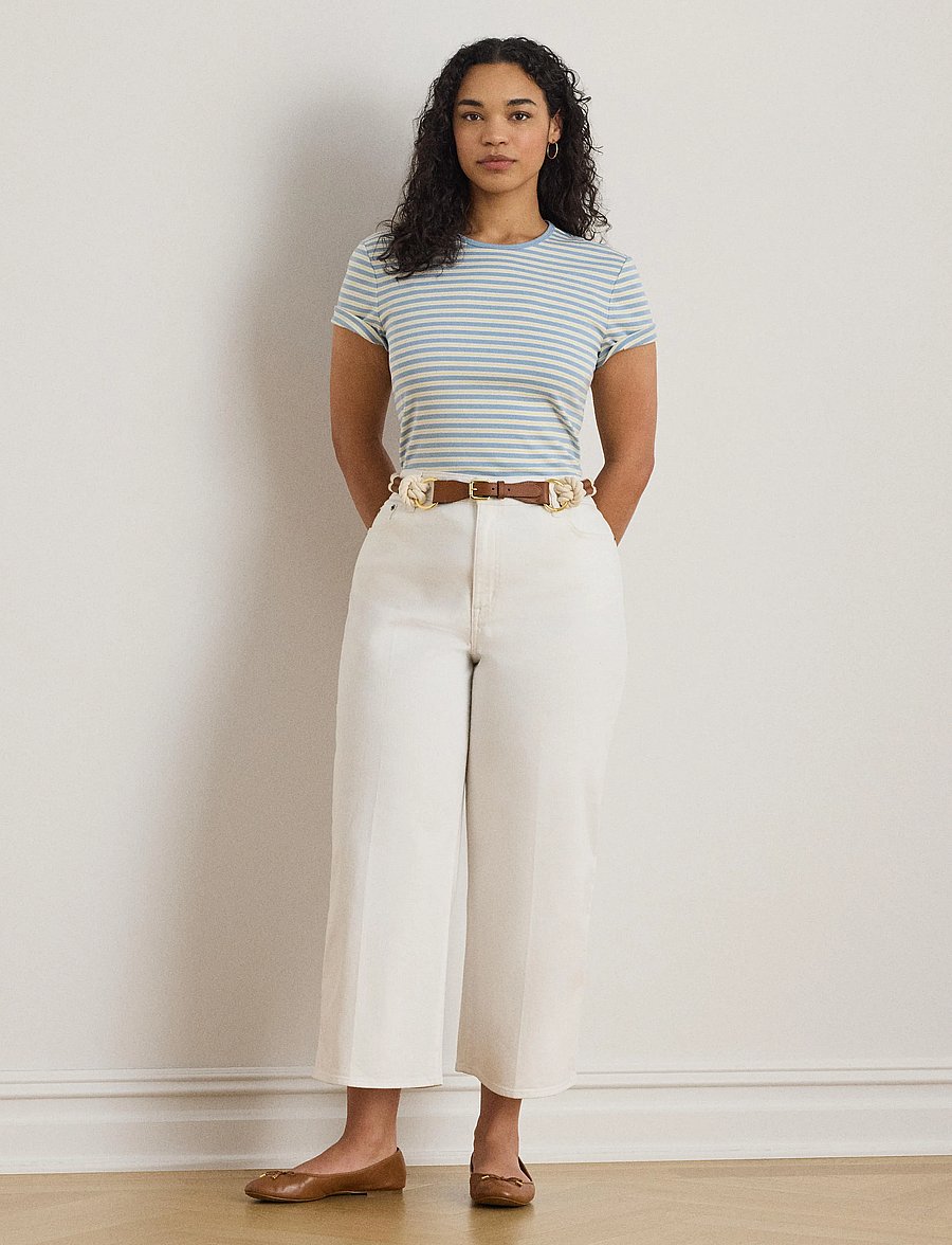 Lauren Women - REFINED STR 1X1 RIB-KNT-T-SHIRT - t-shirts - blue note multi - 5