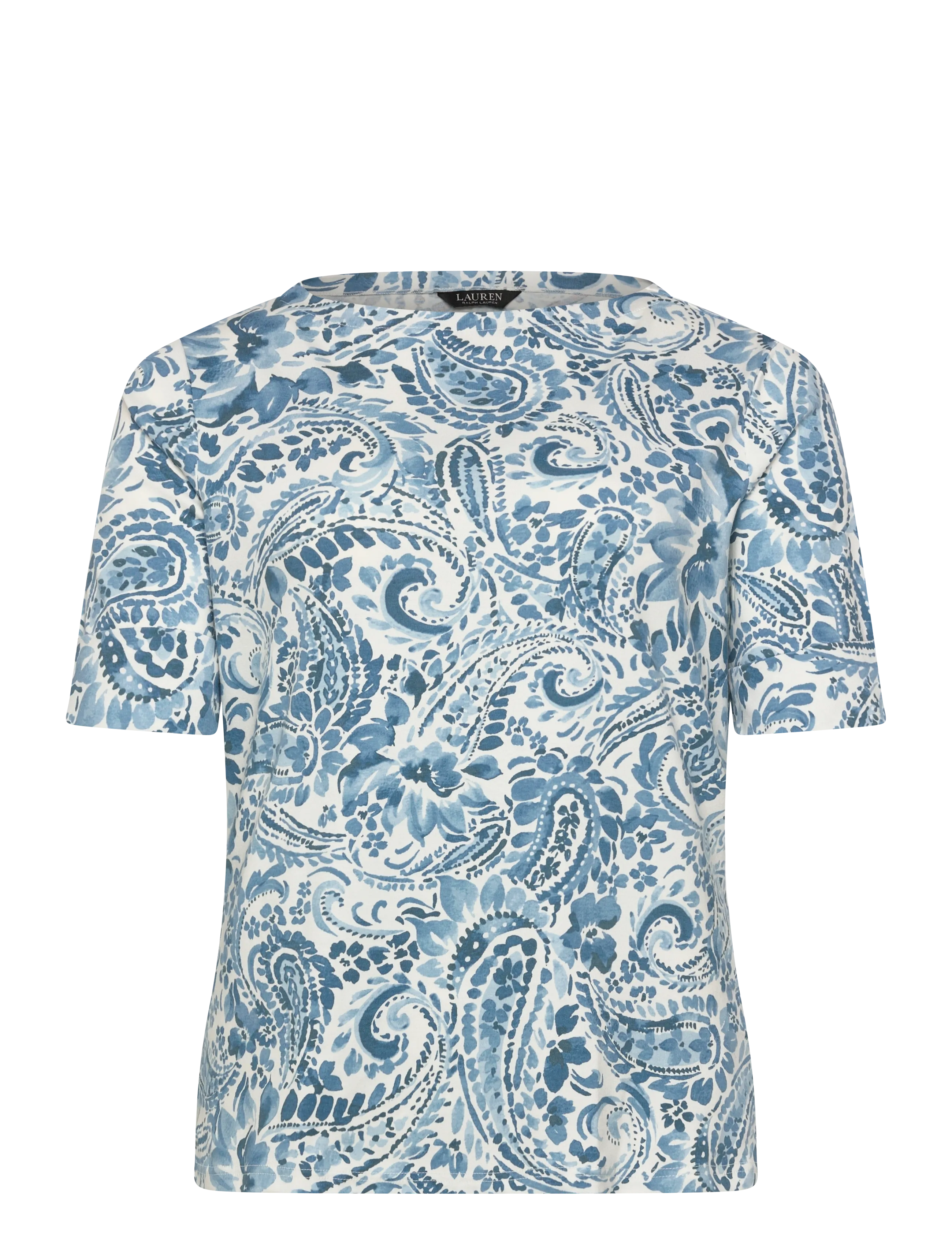 Lauren Women REFINED STR 1X1 RIB-KNT-T-SHIRT - Lauren Ralph Lauren Curve - WHITE/BLUE / blue