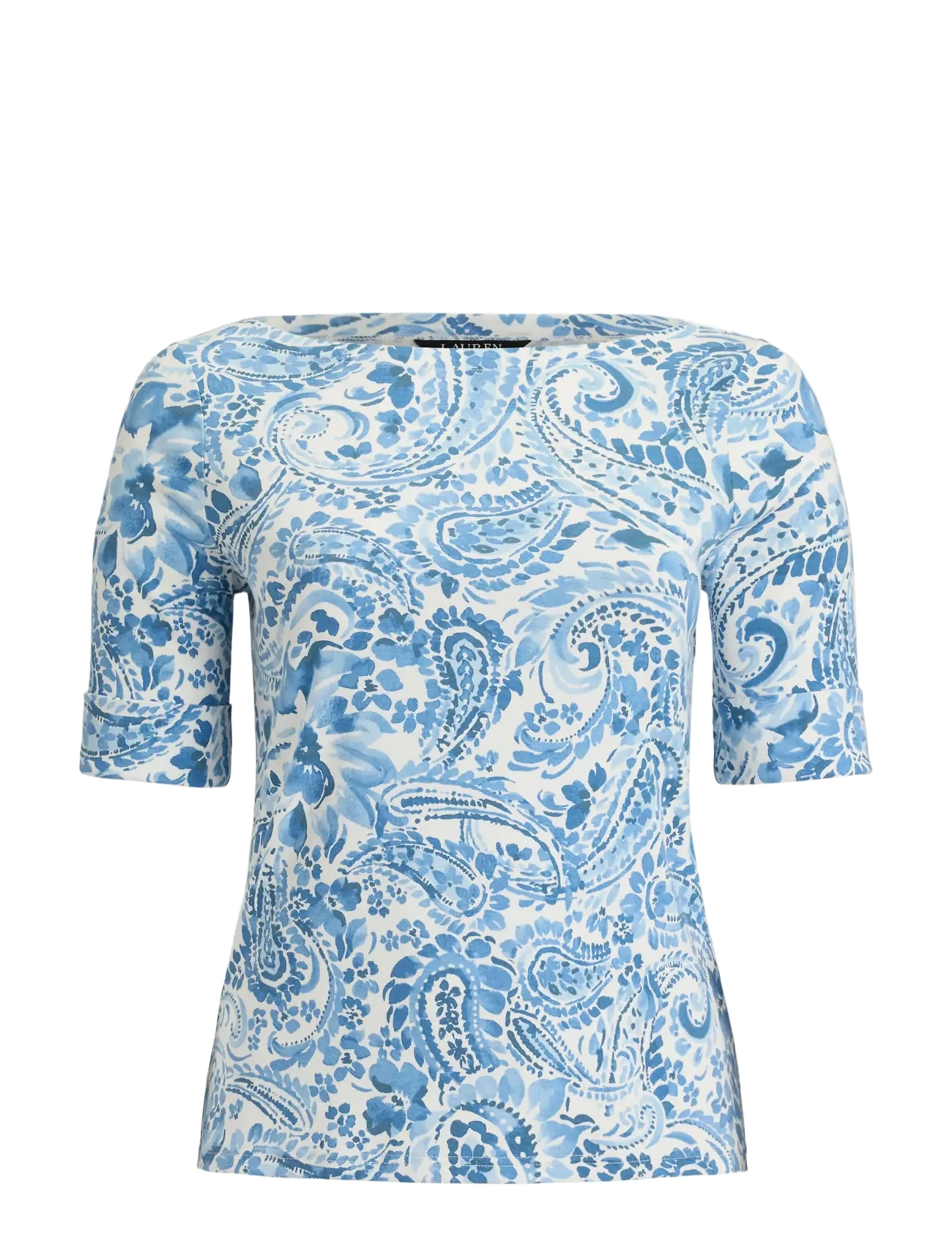 Lauren Women REFINED STR 1X1 RIB-KNT-T-SHIRT - Tøj - WHITE/BLUE / blue