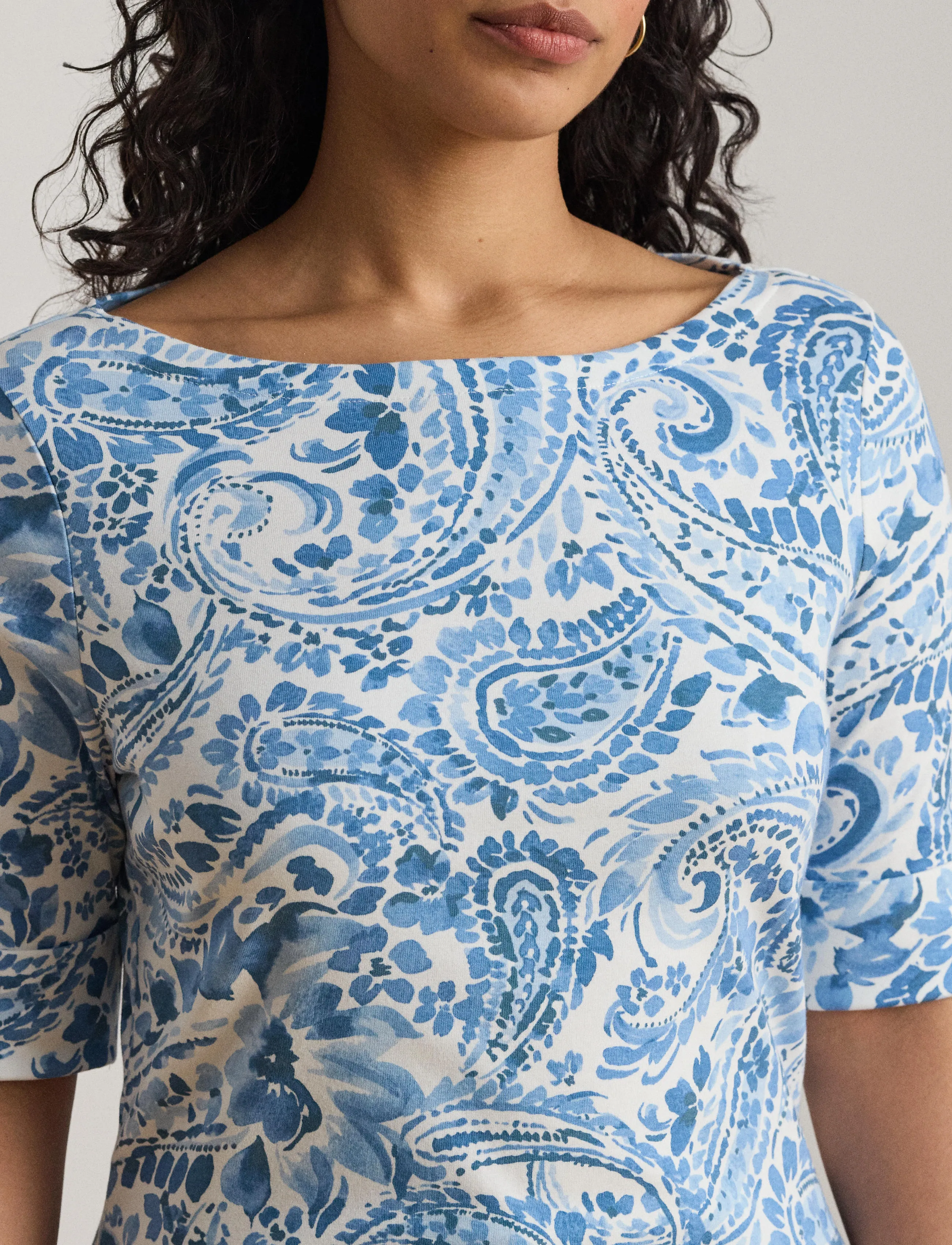 Lauren Women - REFINED STR 1X1 RIB-KNT-T-SHIRT - white/blue - 3