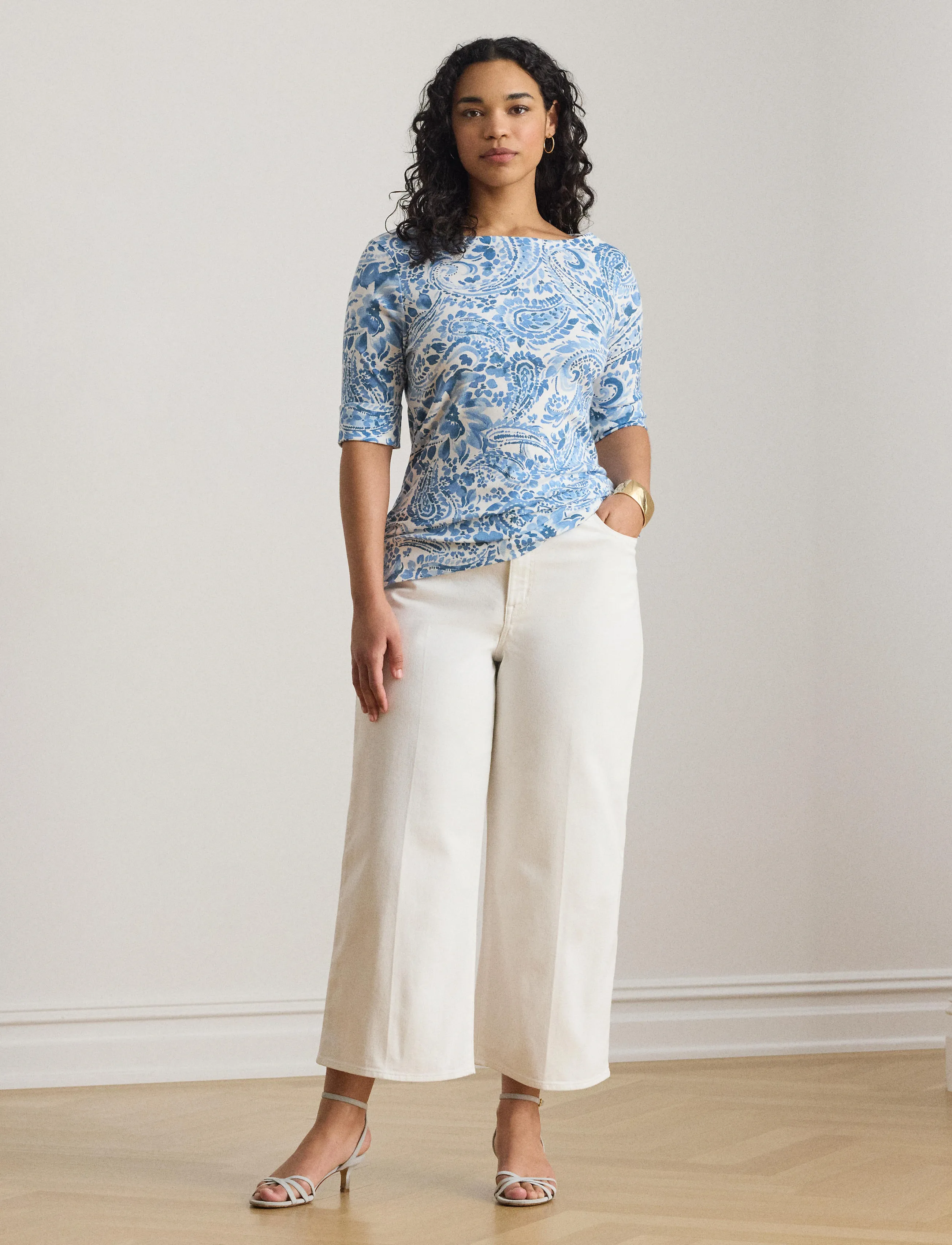 Lauren Women - REFINED STR 1X1 RIB-KNT-T-SHIRT - white/blue - 4