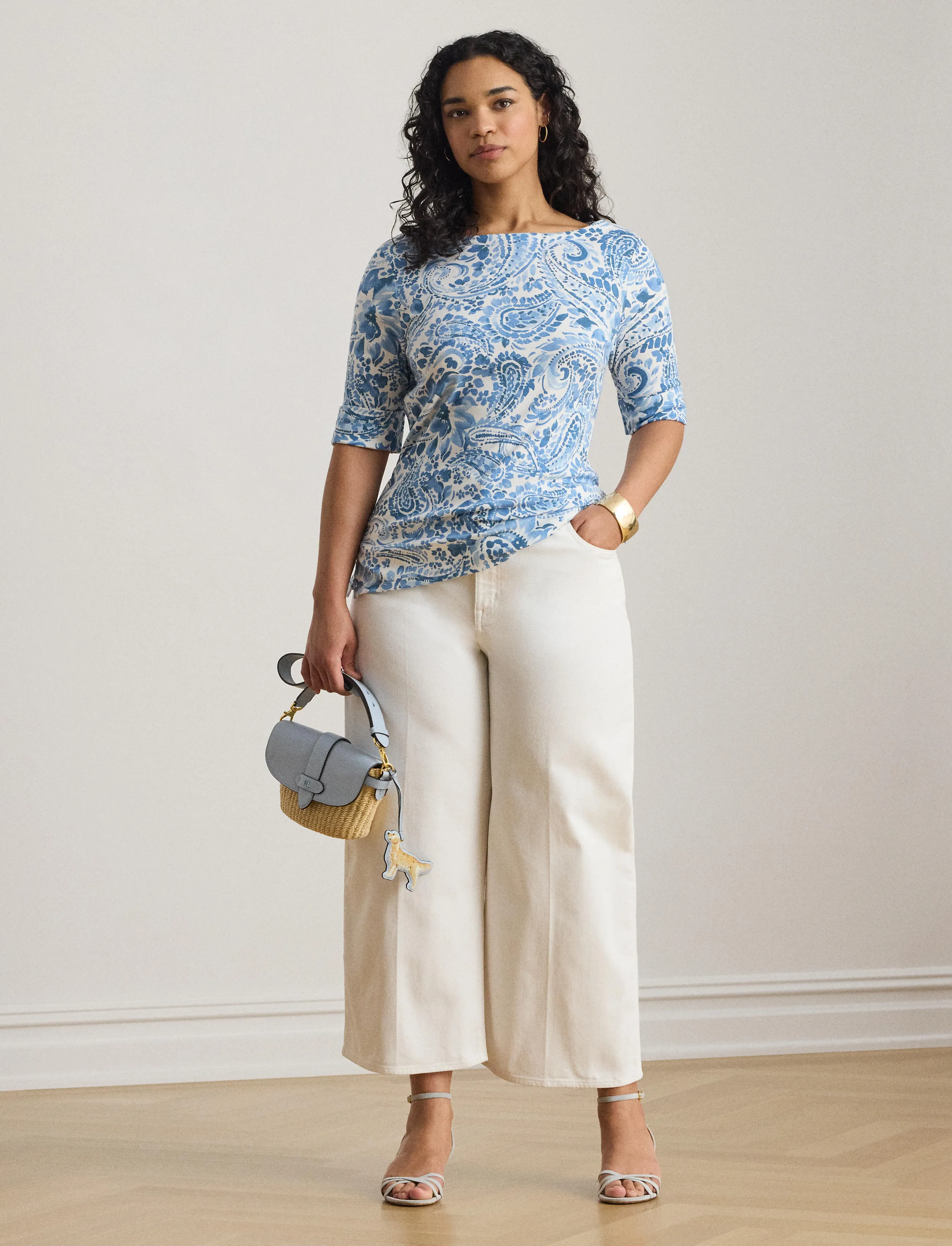 Lauren Women - REFINED STR 1X1 RIB-KNT-T-SHIRT - white/blue - 5