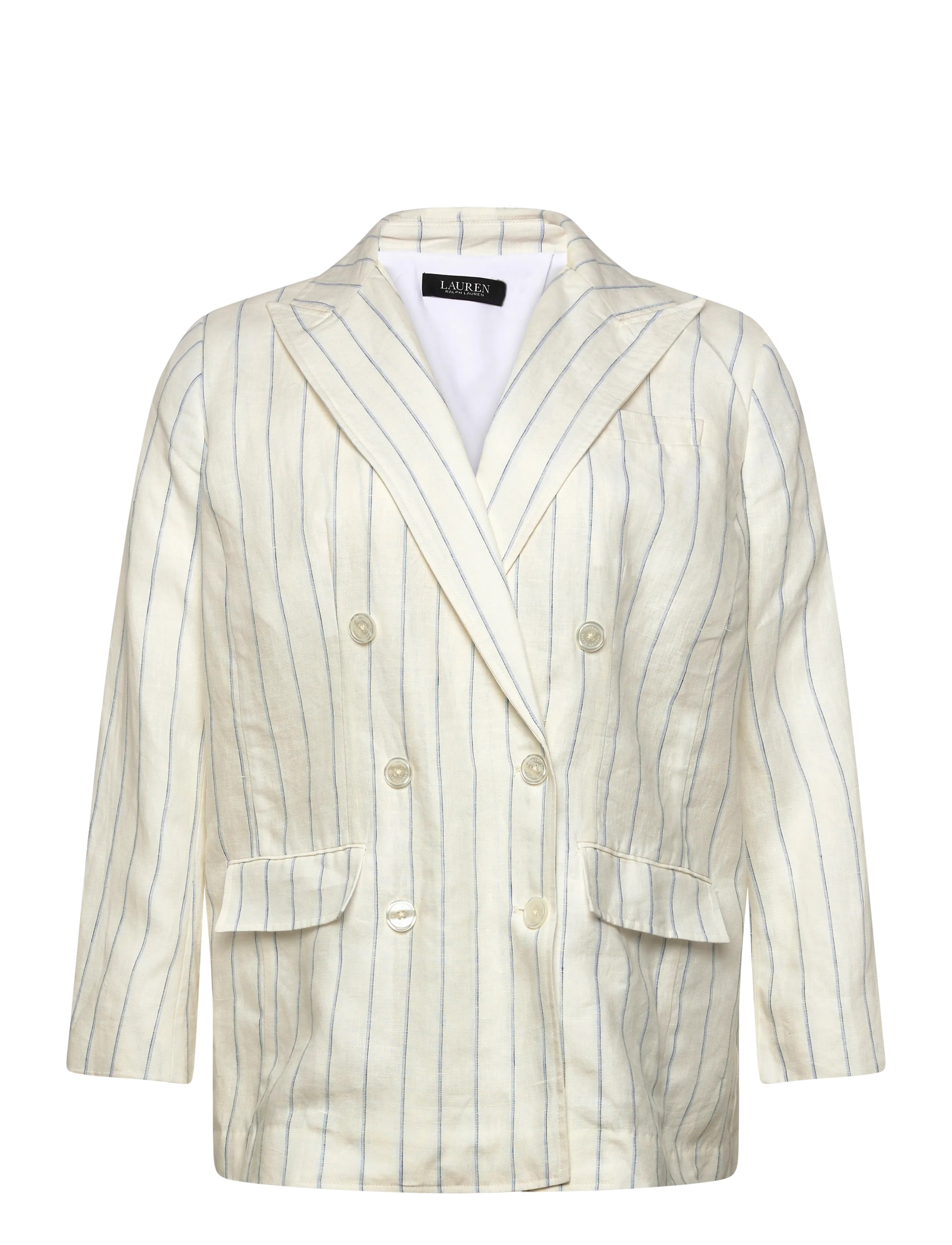 Lauren Women Y/D LINEN-WVN-BLAZER/SPORT COAT - Švarkai - WHITE/BLUE MULTI / white