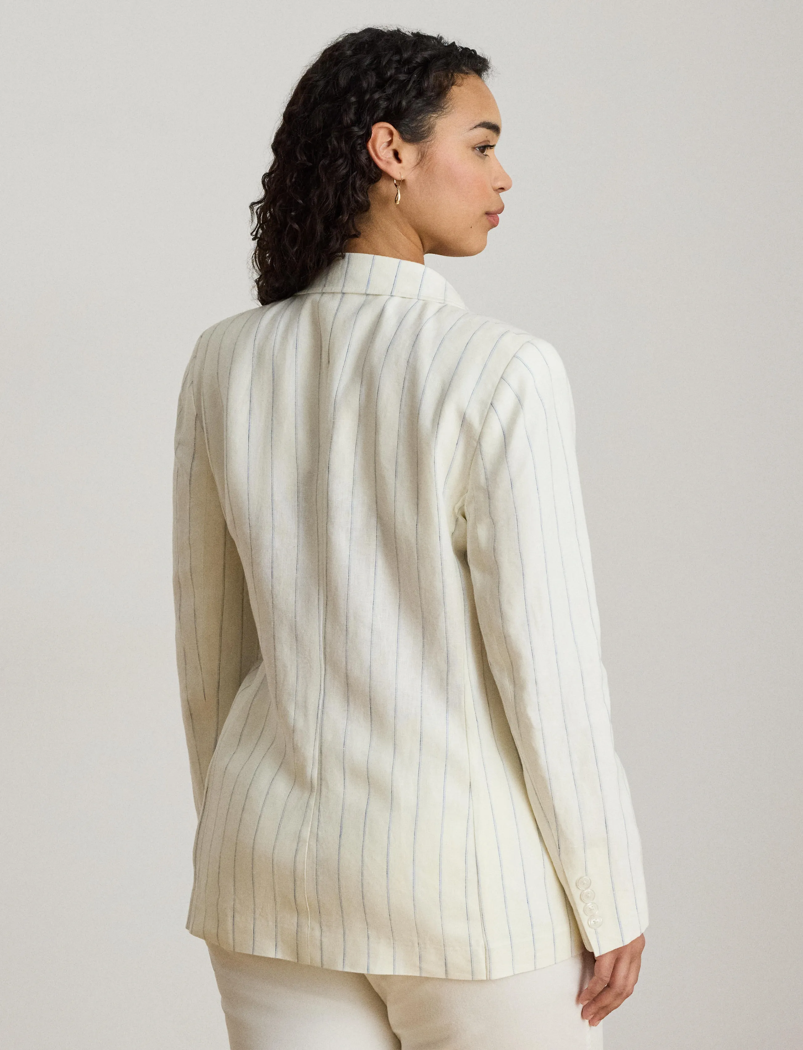 Lauren Women Y/D Linen-Wvn-Blazer/Sport Coat, 46, White, Blazere > Dobbeltradede Blazere, Dame