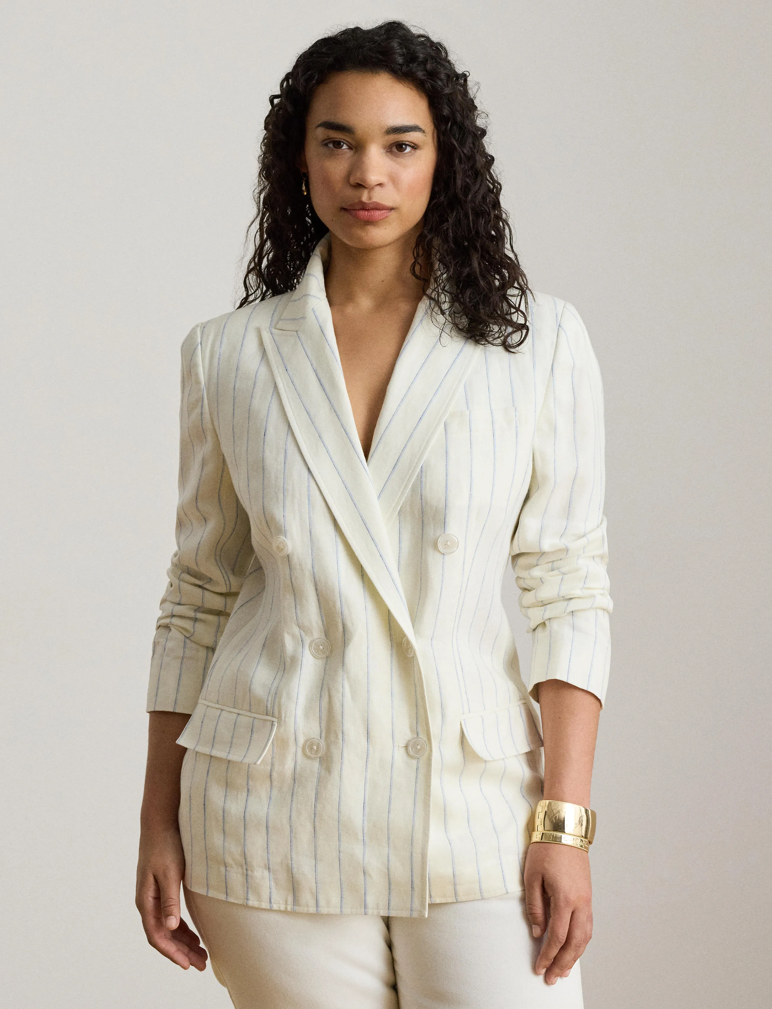 Lauren Women Y/D LINEN-WVN-BLAZER/SPORT COAT - Ralph Lauren - WHITE/BLUE MULTI / white
