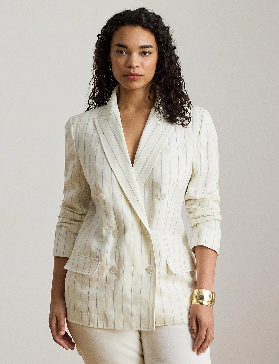 Lauren Women - Y/D LINEN-WVN-BLAZER/SPORT COAT - dobbeltradede blazere - white/blue multi - 0