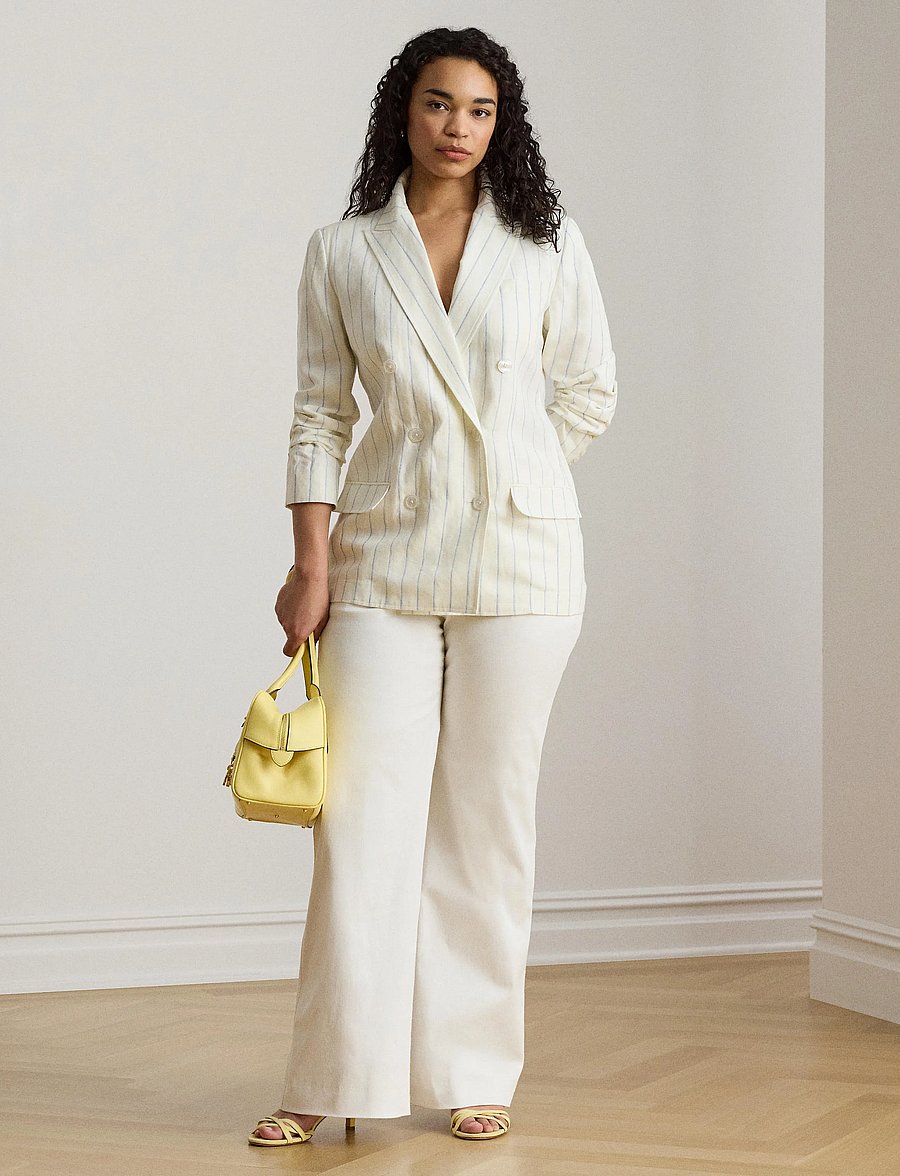 Lauren Women - Y/D LINEN-WVN-BLAZER/SPORT COAT - dobbeltradede blazere - white/blue multi - 4