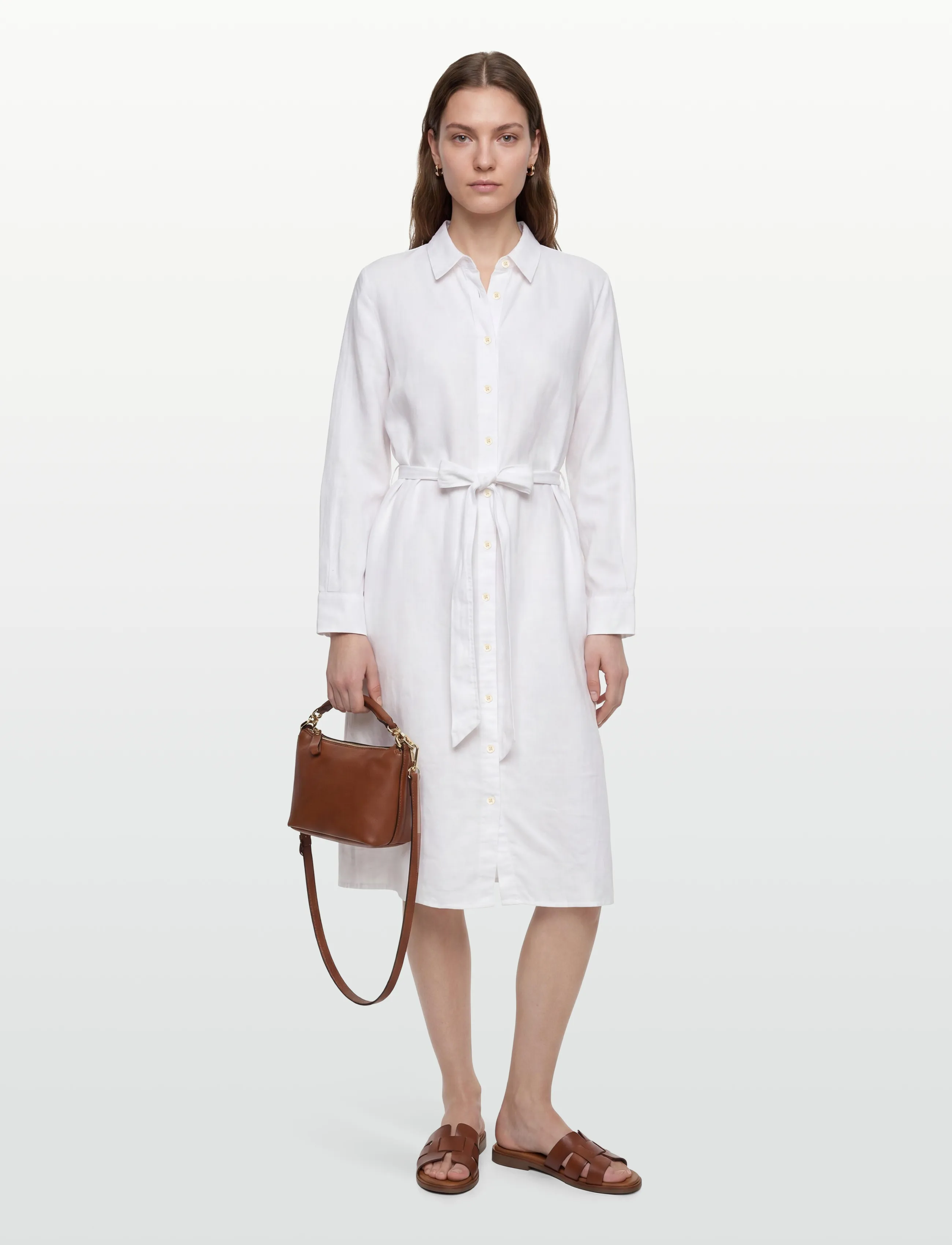 Lauren Women Classic Linen-Wvn-Dresses, Kvinder, Skjortekjole Med Bindebånd, Hvid, Str: 50