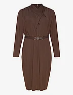 Belted Mockneck Jersey Dress - CIRCUIT BROWN