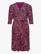 Paisley Surplice Jersey Dress - BURGUNDY MULTI