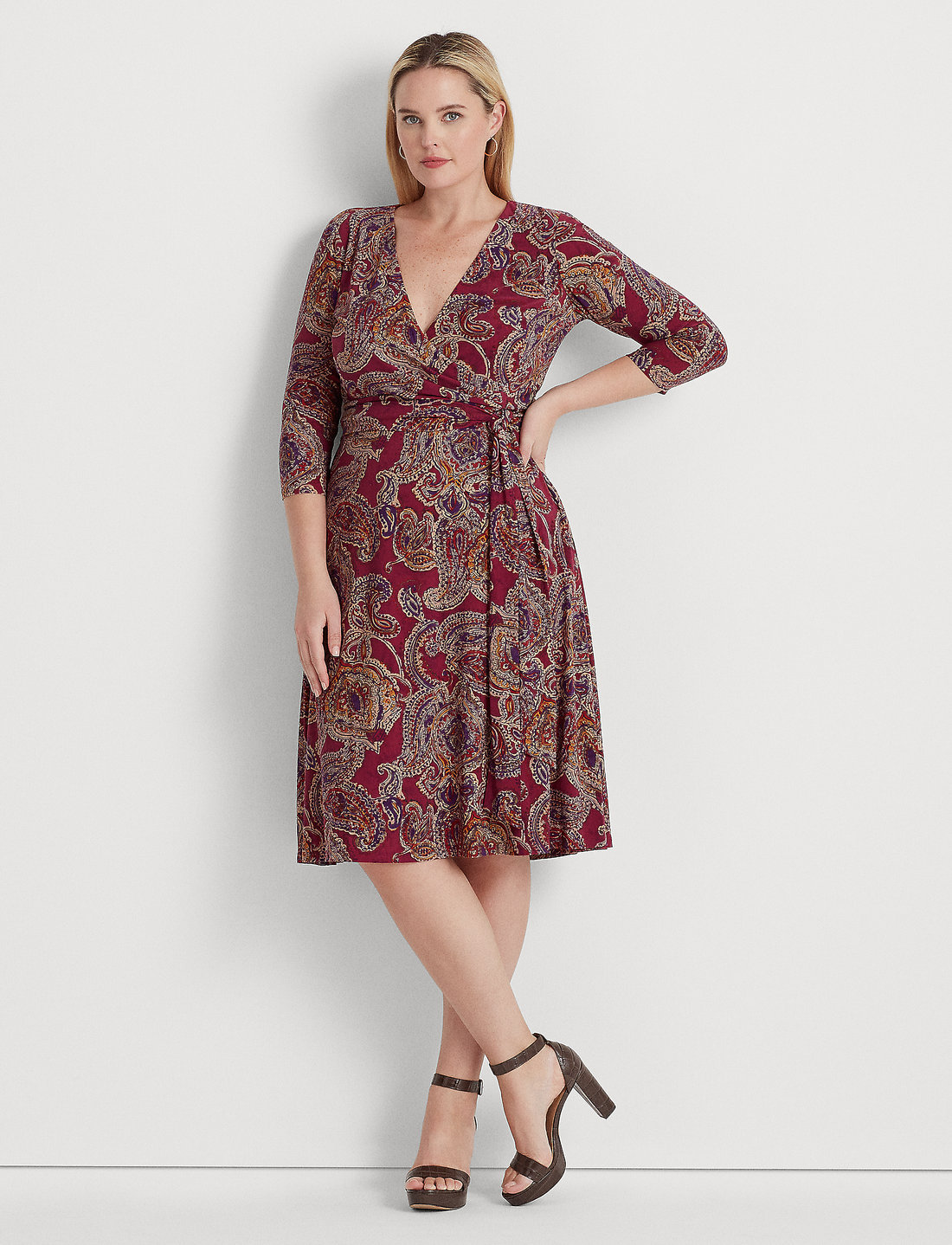 Lauren Women Paisley Surplice Jersey Dress Midi dresses Boozt