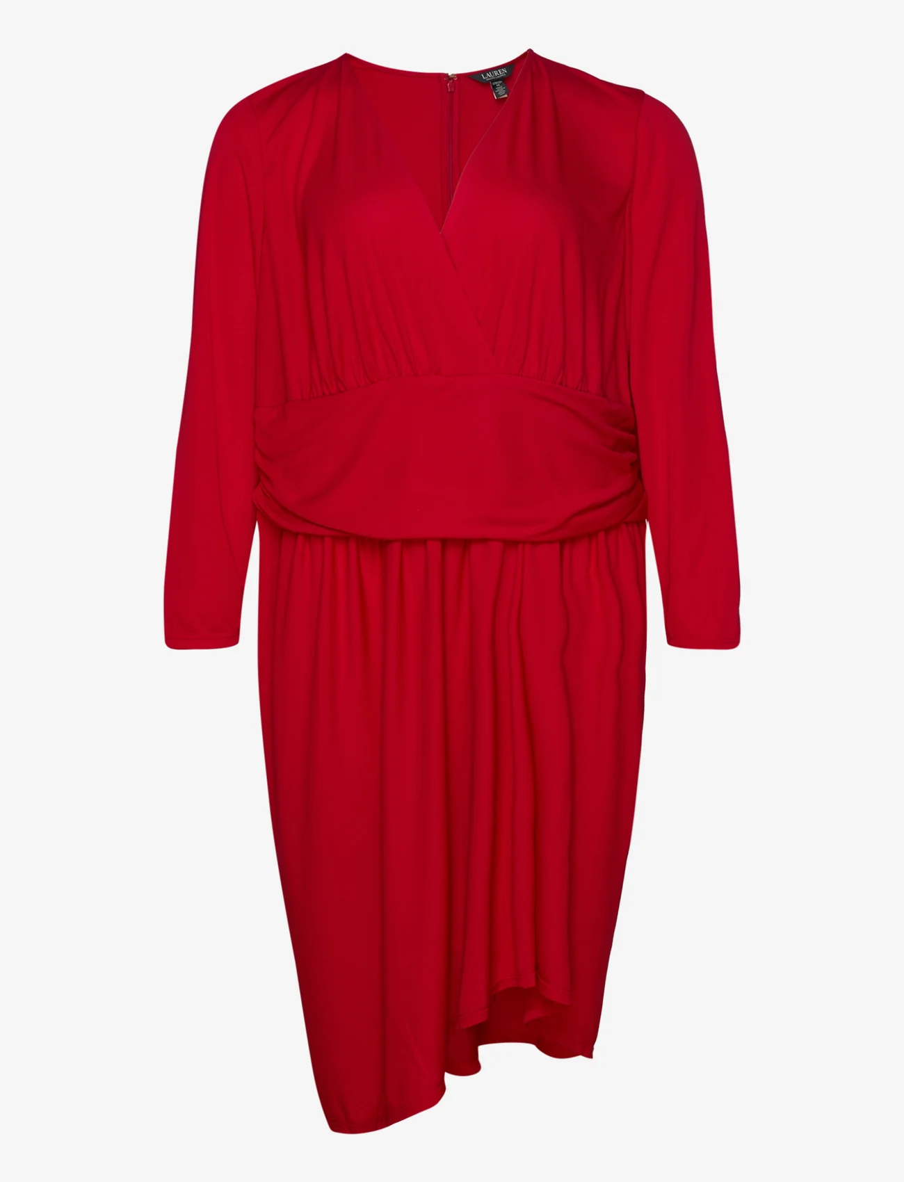 Lauren Women - Ruched Stretch Jersey Surplice Dress - vakarėlių drabužiai išparduotuvių kainomis - martin red - 0