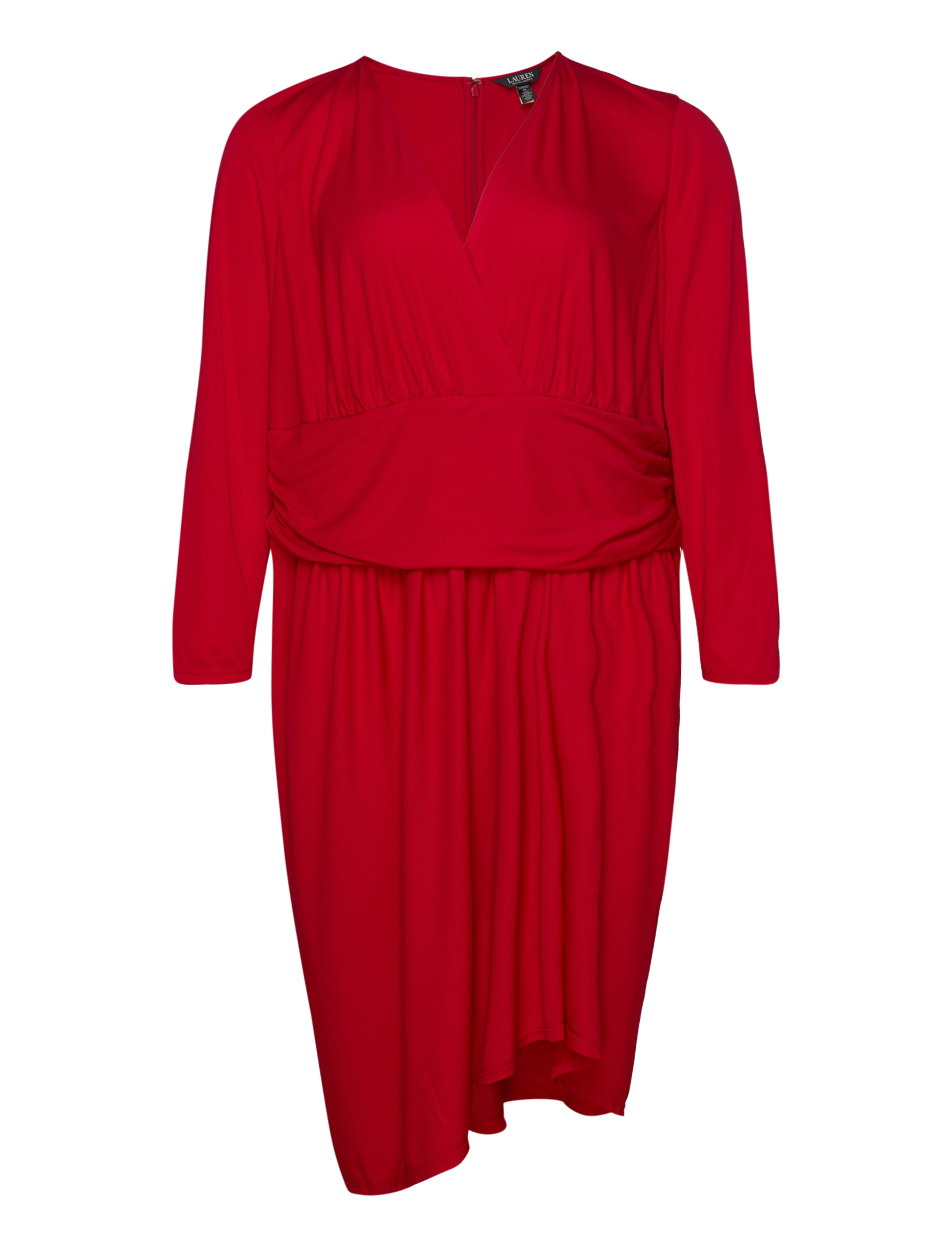Lauren Women Ruched Stretch Jersey Surplice Dress - Cocktailkjoler - MARTIN RED / red