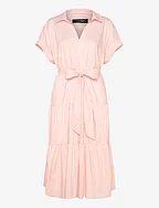 Belted Cotton-Blend Tiered Dress - PINK OPAL