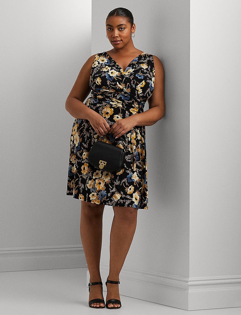 Lauren Women - Floral Surplice Jersey Sleeveless Dress - sommerkleider - black multi - 0