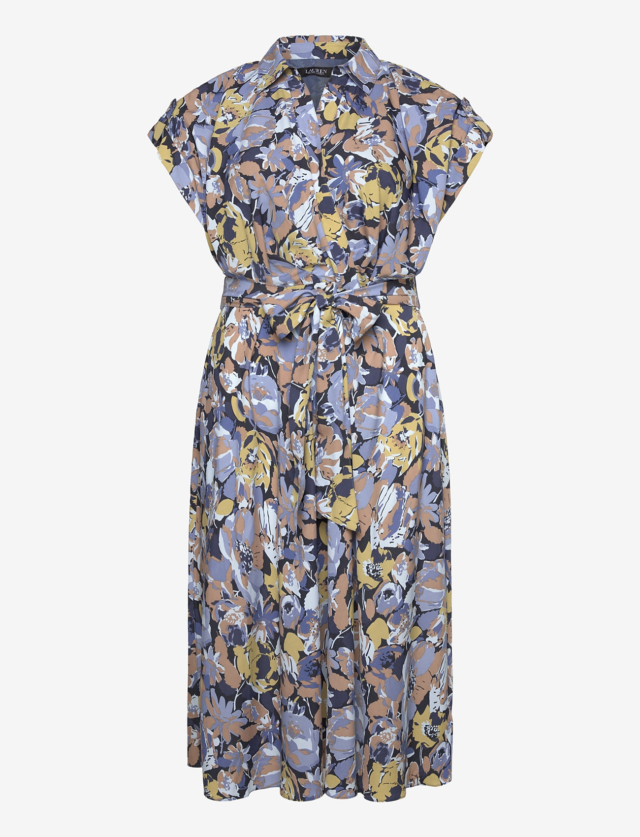 Lauren Women - Floral Belted Crepe Dress - slå-om-kjoler - blue multi - 0
