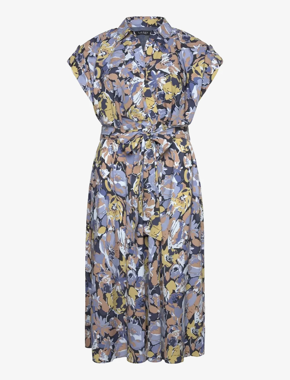 Lauren Women - Floral Belted Crepe Dress - wickelkleider - blue multi - 0