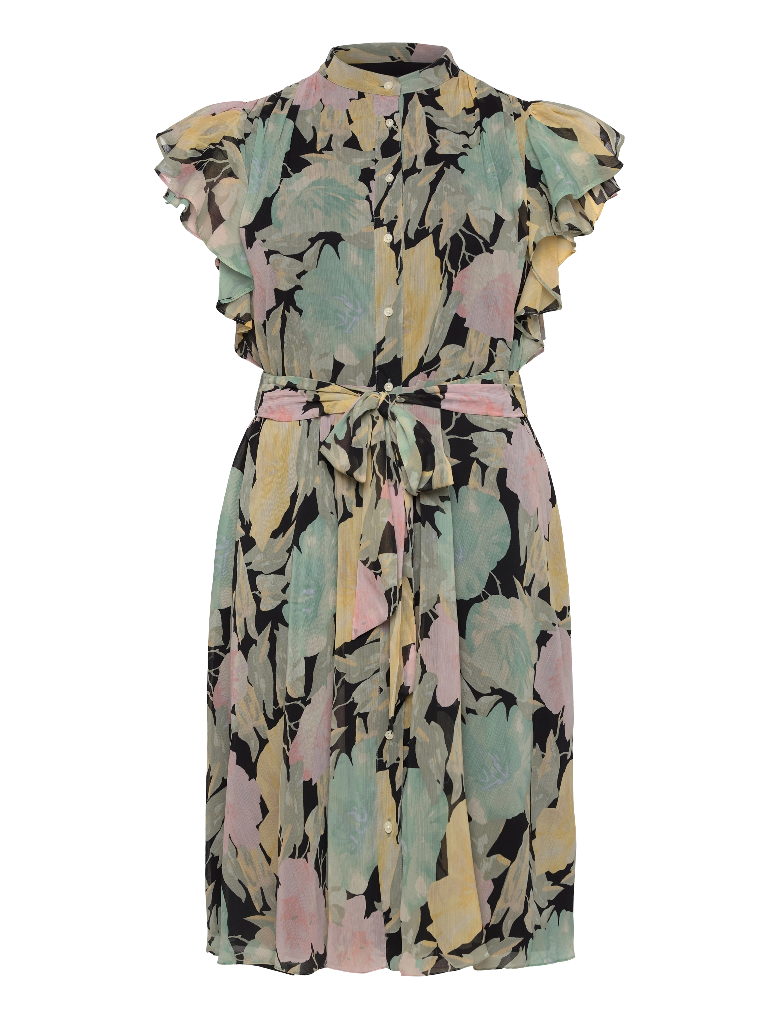 Lauren Women Floral Belted Georgette Shirtdress, 46, Dresses, Schwarz - Short Dress, Frauen