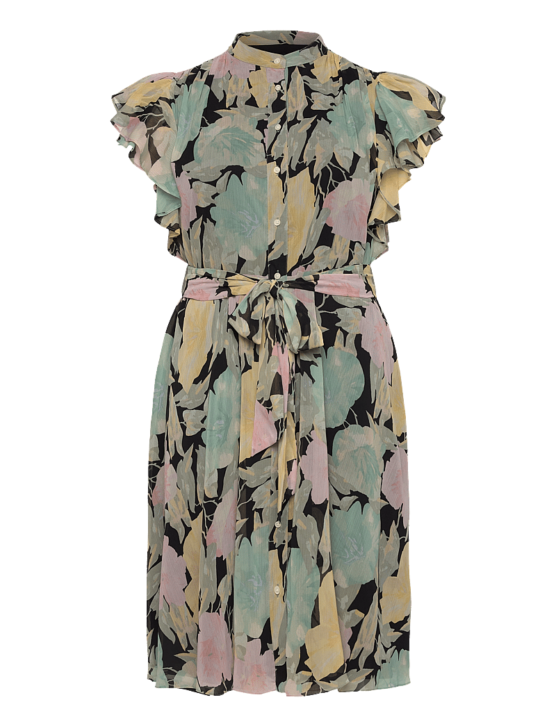 Lauren Women - Floral Belted Georgette Shirtdress - sommerkleider - black/pink/green - 0