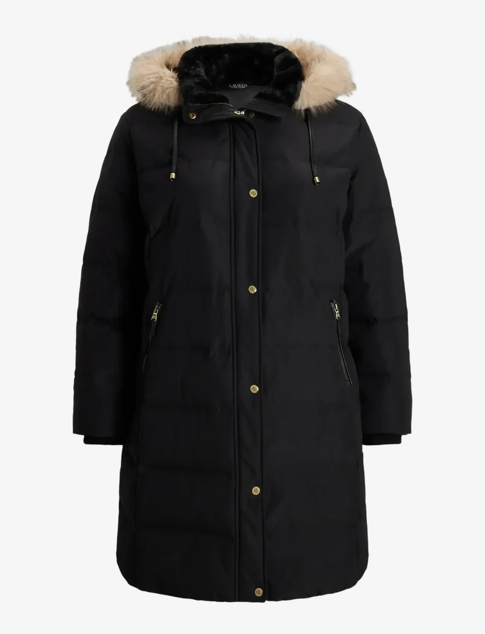 Lauren Women - Faux-Fur-Trim Hooded Down Coat - wollmäntel - black - 1