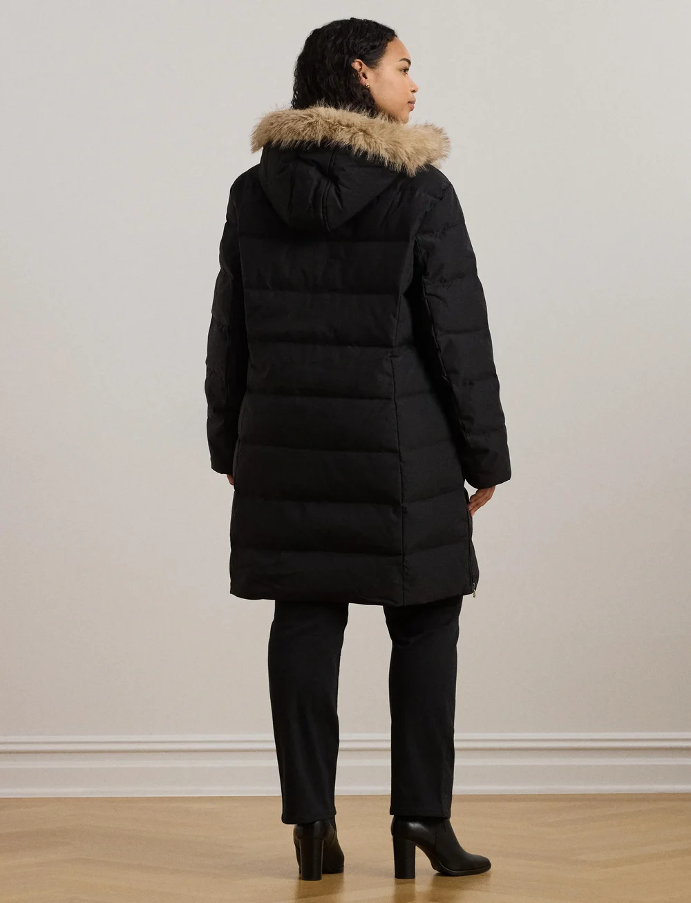 Lauren Women - Faux-Fur-Trim Hooded Down Coat - wollmäntel - black - 2