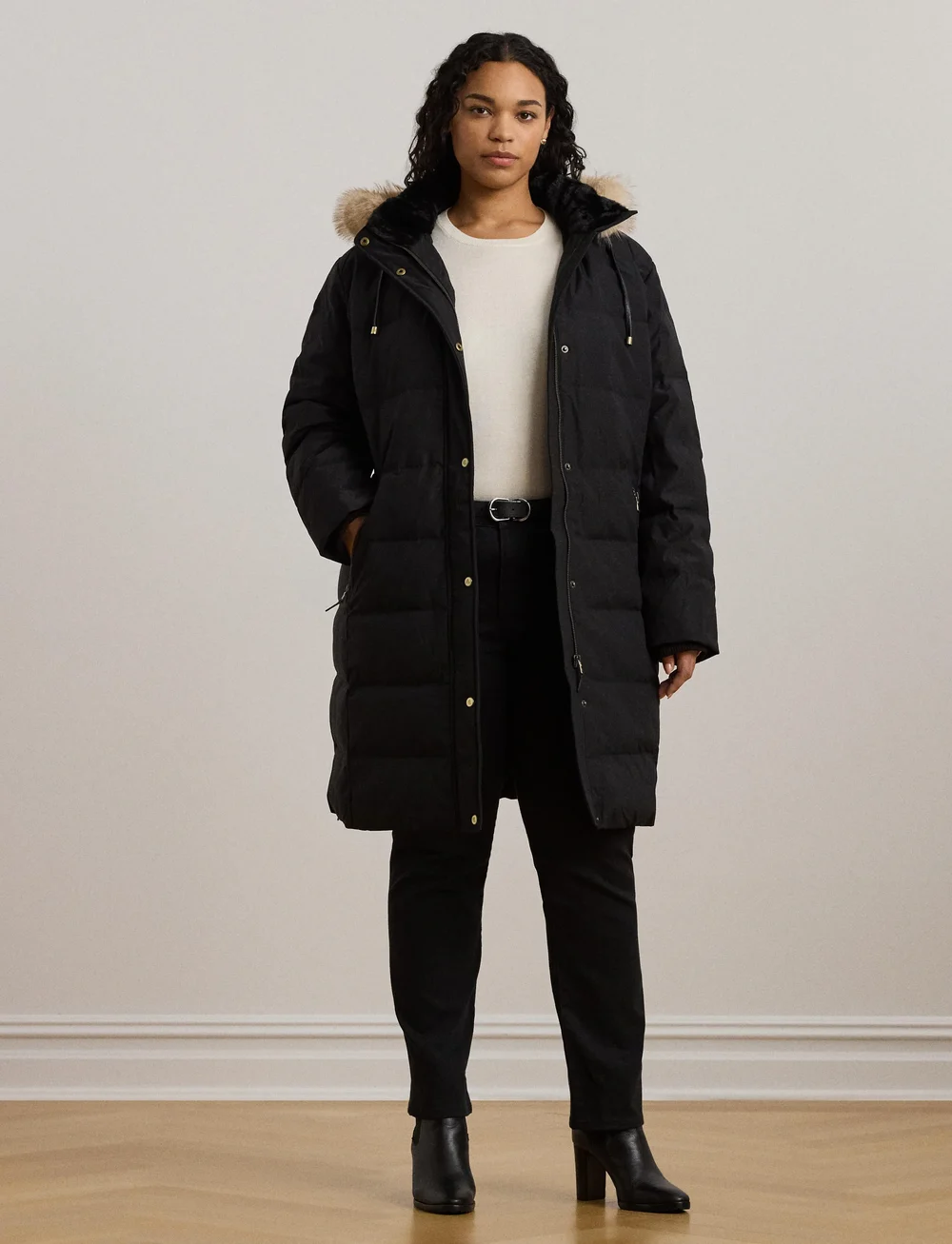 Lauren Women - Faux-Fur-Trim Hooded Down Coat - wollmäntel - black - 3