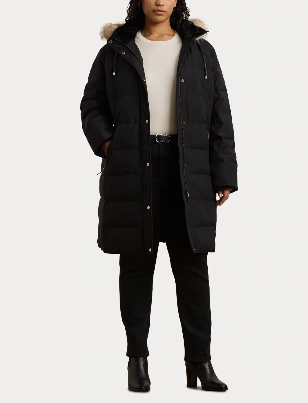 Lauren Women - Faux-Fur-Trim Hooded Down Coat - wollmäntel - black - 4