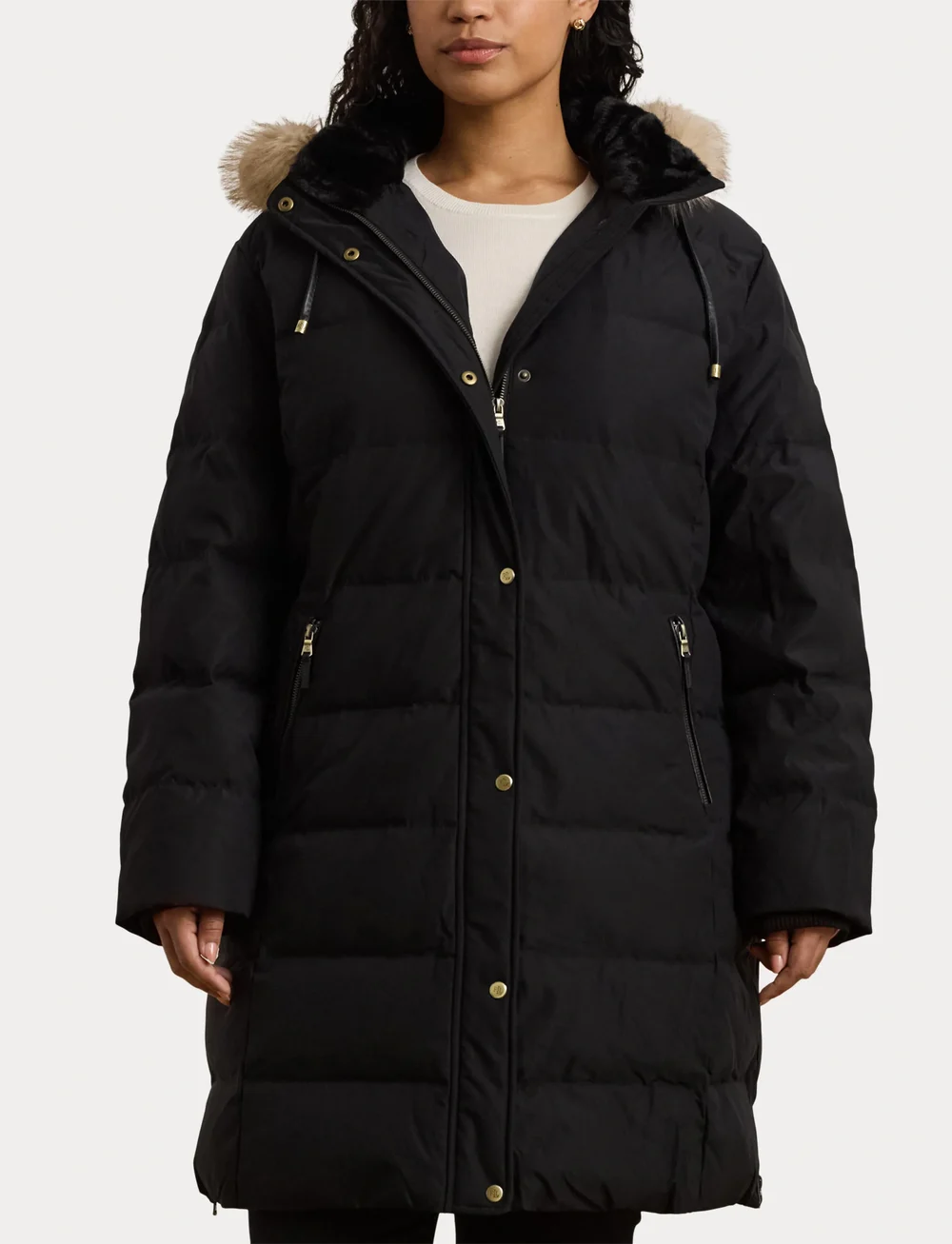 Lauren Women - Faux-Fur-Trim Hooded Down Coat - manteaux en laine - black - 5