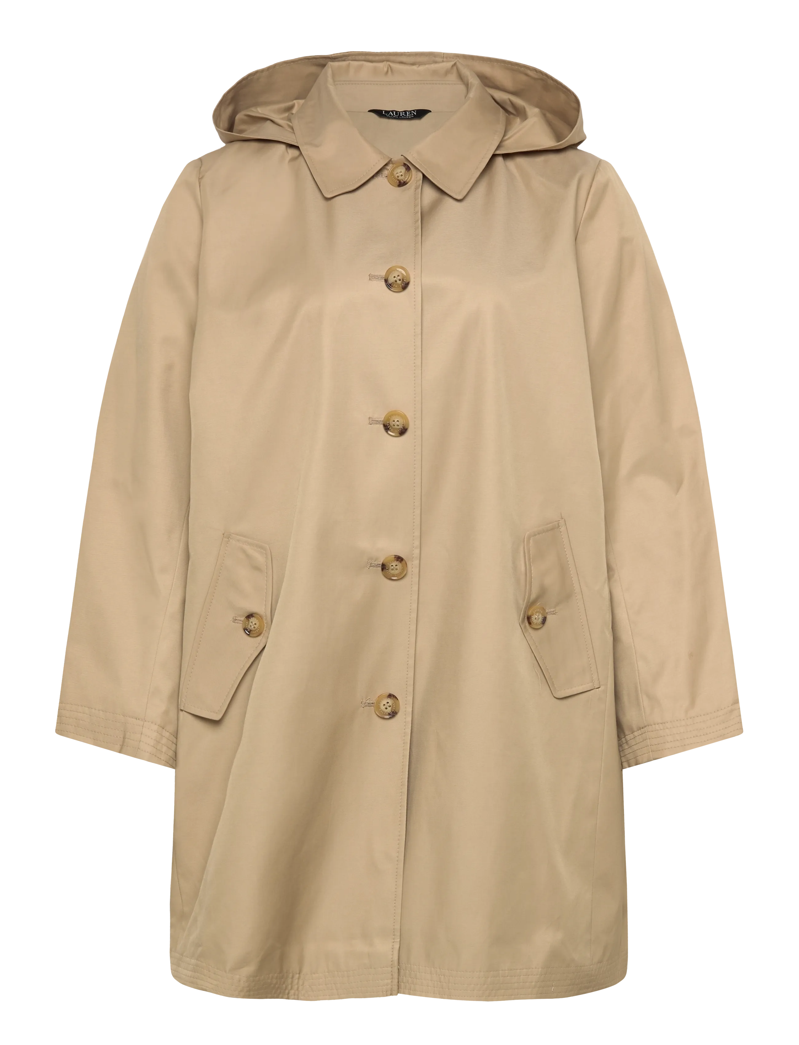 Lauren Women Hooded Cotton-Blend Balmacaan Coat - Lauren Ralph Lauren Curve - BIRCH TAN / beige