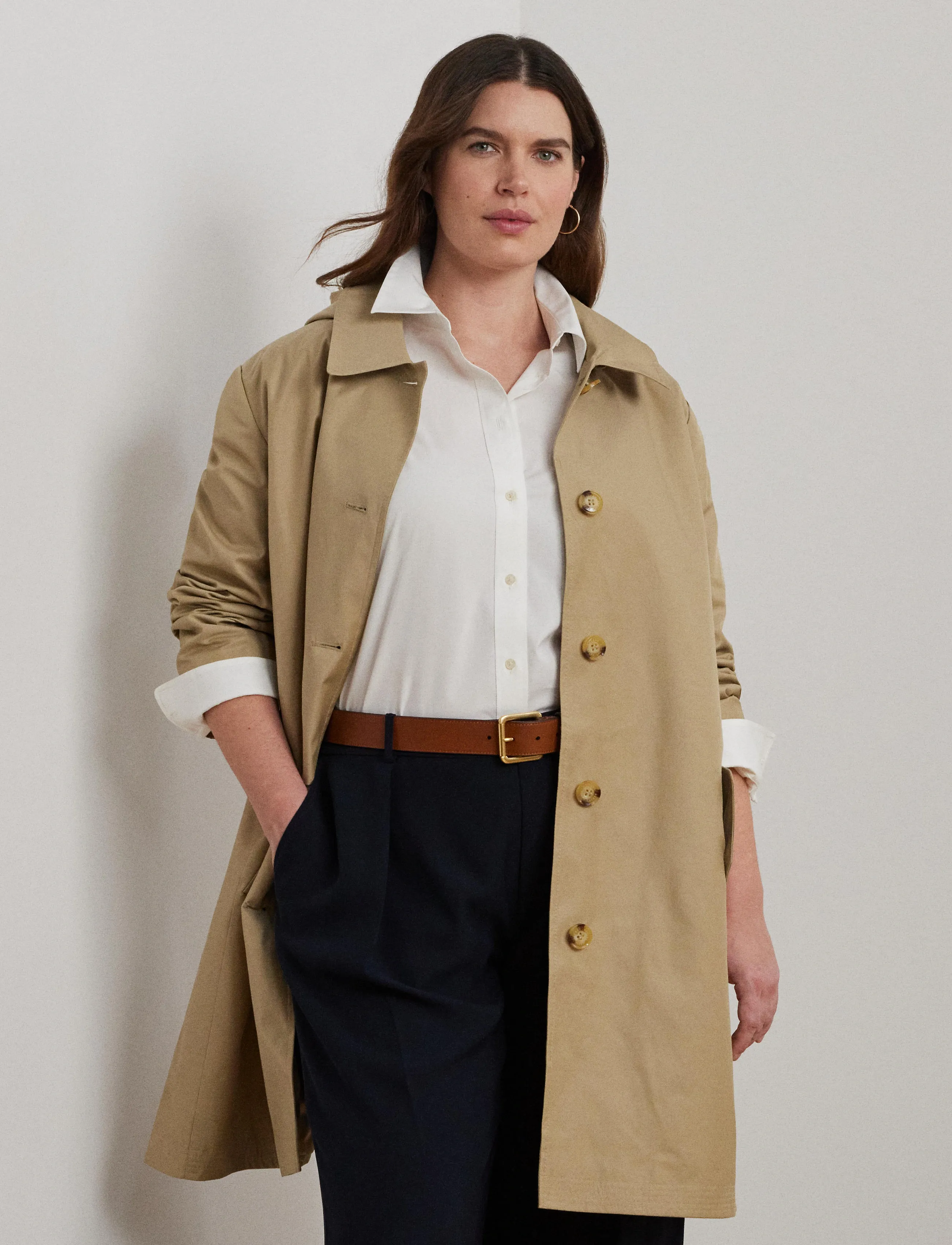 Lauren Women Hooded Cotton-Blend Balmacaan Coat - Vêtements - BIRCH TAN / beige