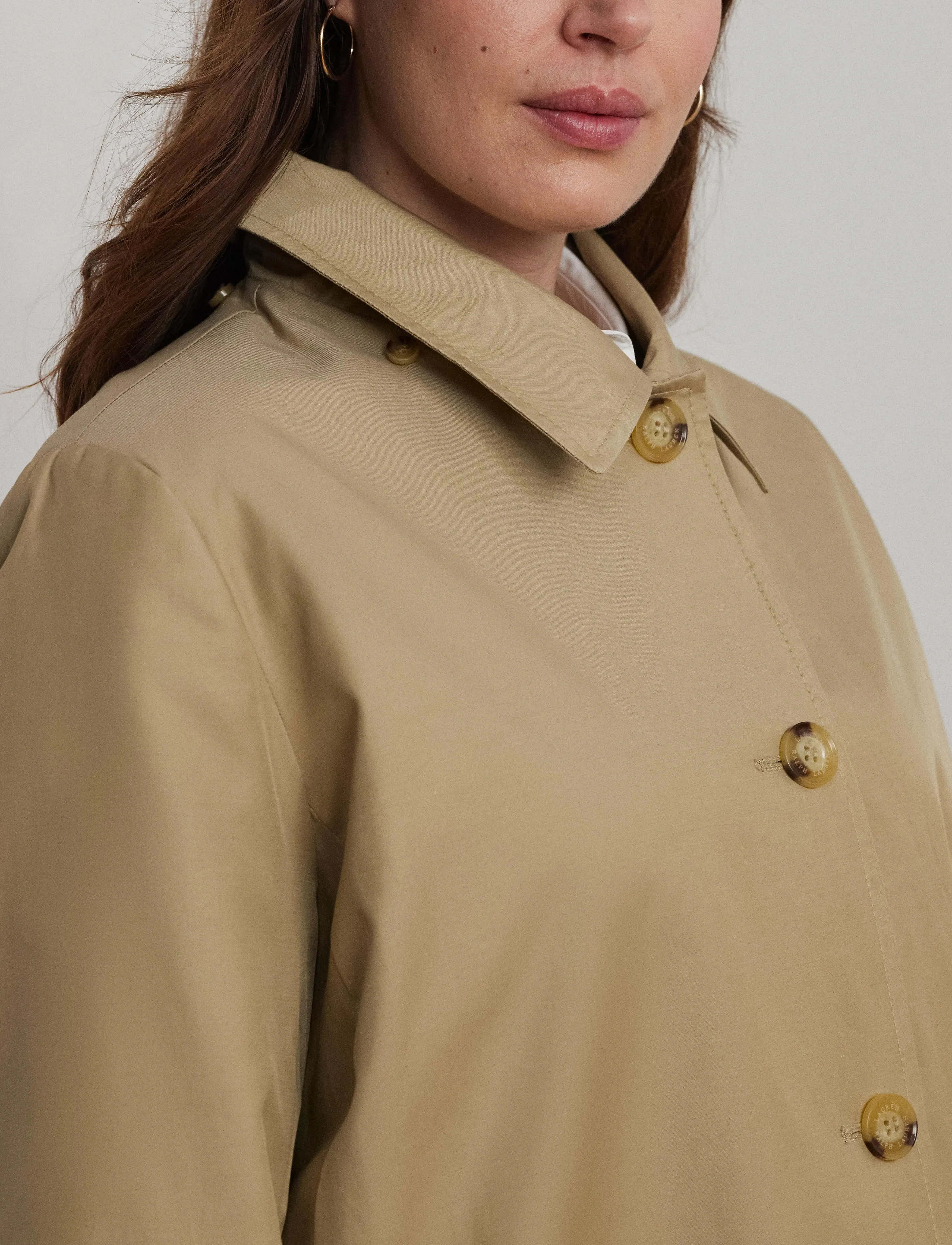 Lauren Women - Hooded Cotton-Blend Balmacaan Coat - trenchcoats - birch tan - 4
