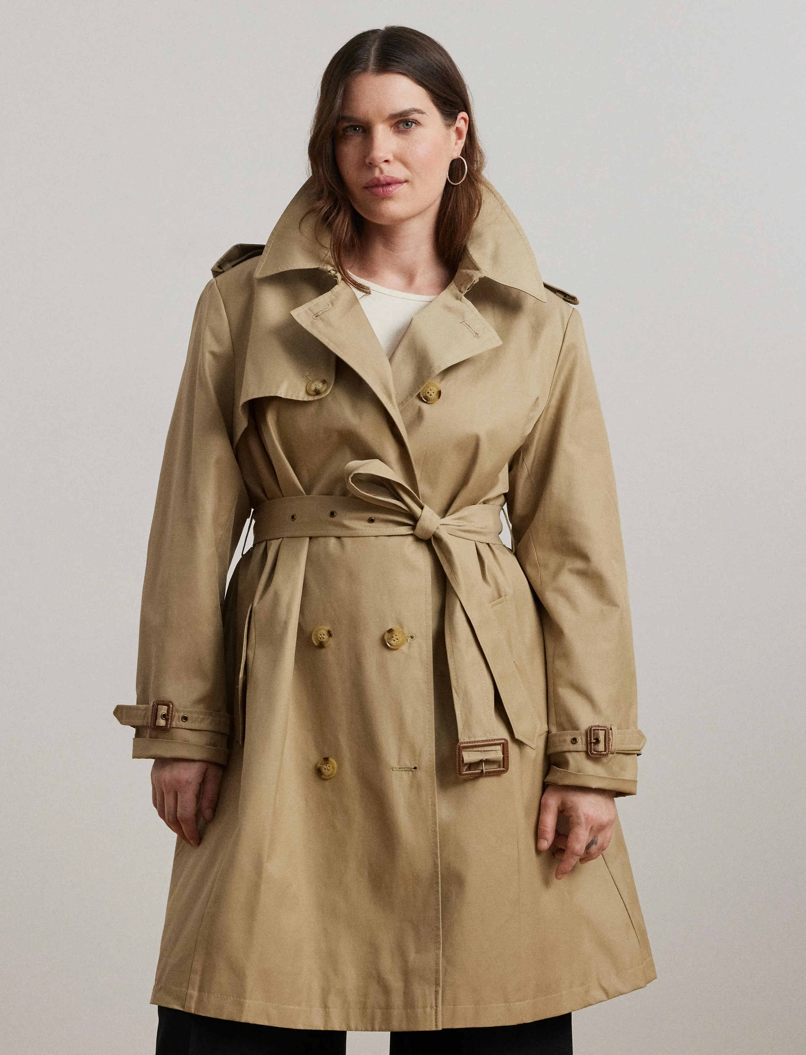 Lauren Women Double-Breasted Cotton-Blend Trench Coat - Kleidung - BIRCH TAN / beige