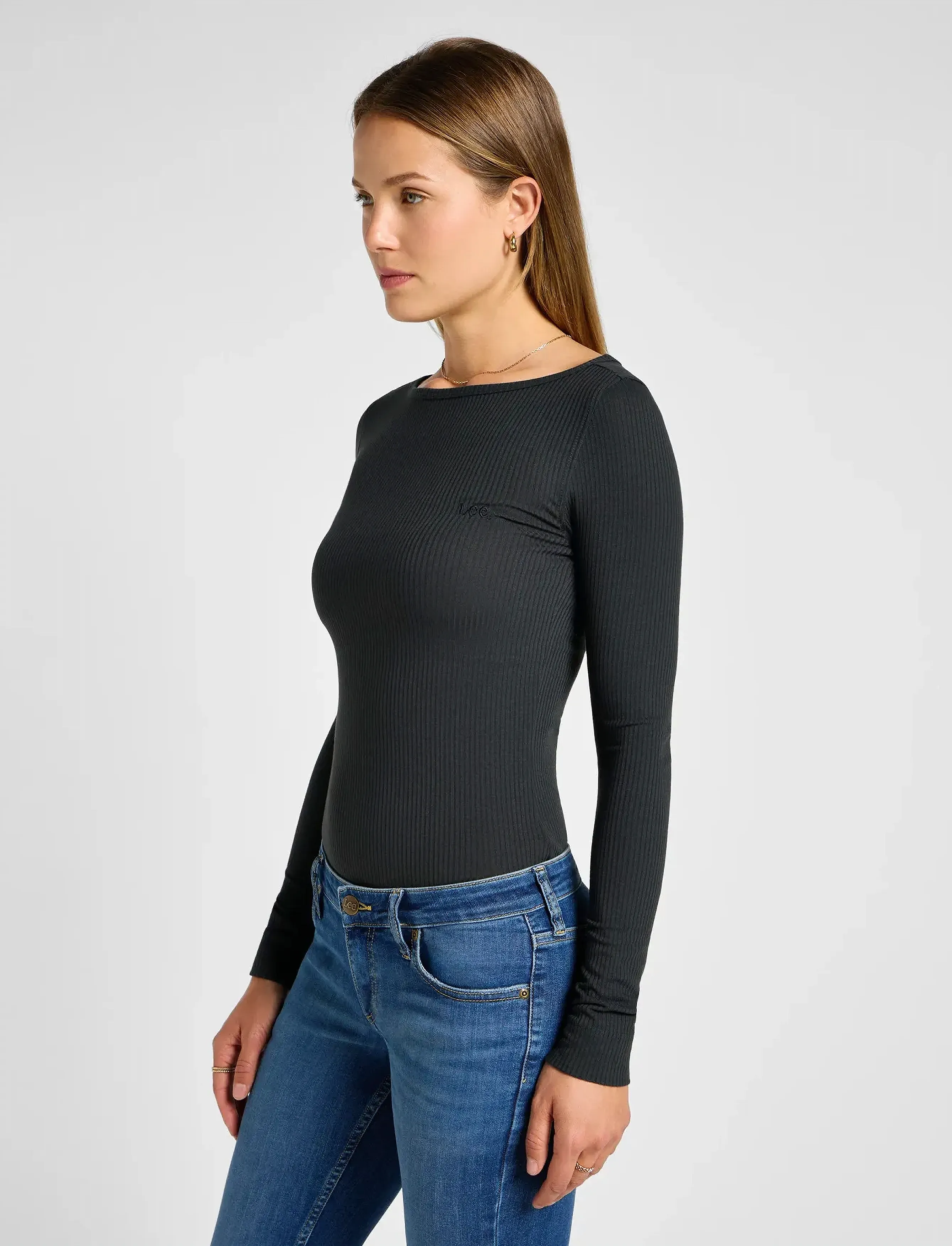 Lee Jeans - LS BOAT NECK TEE - long-sleeved tops - charcoal - 5