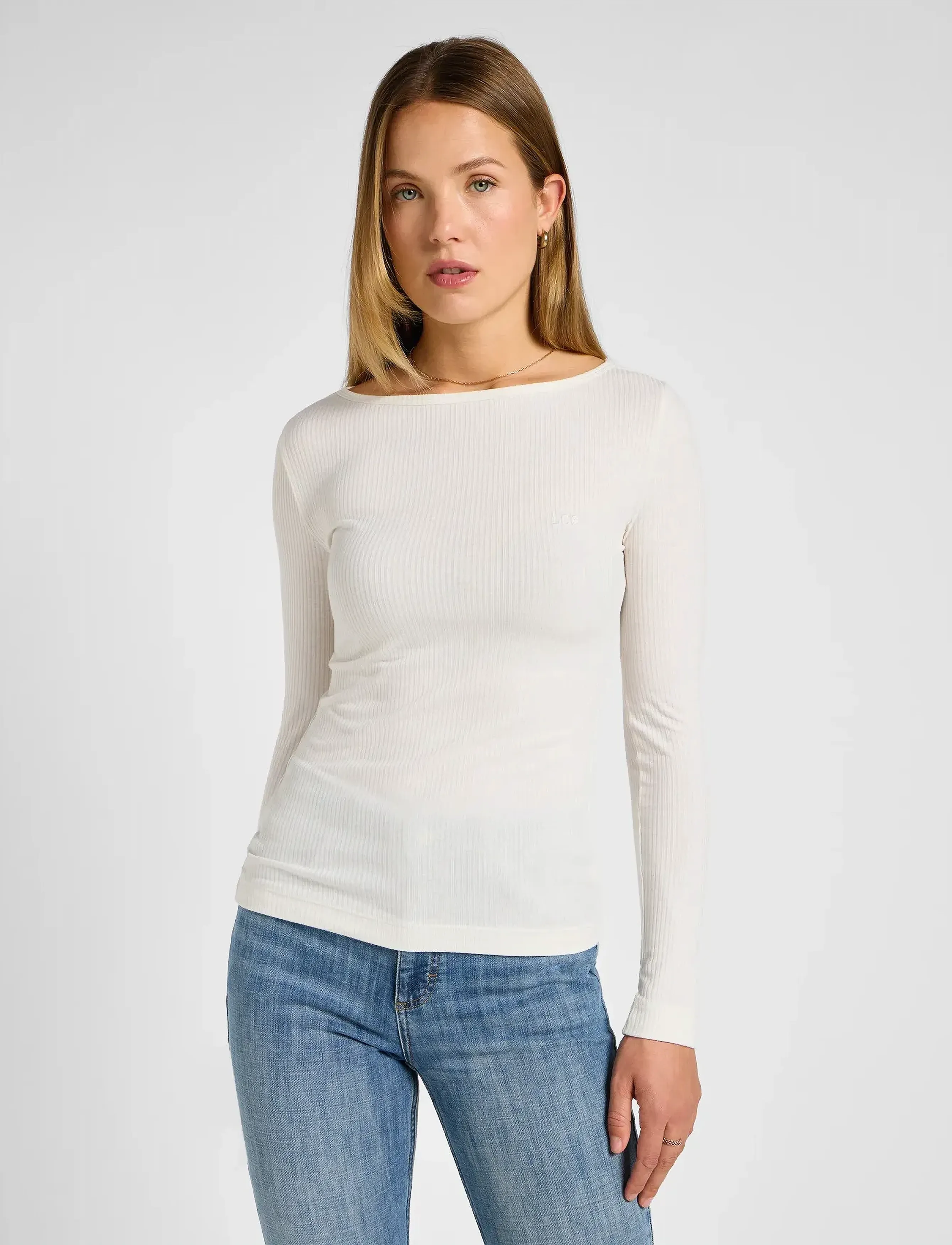 Lee Jeans Ls Boat Neck Tee, L, T-shirts & Oberteile, Weiß - Long-sleeved, Frauen